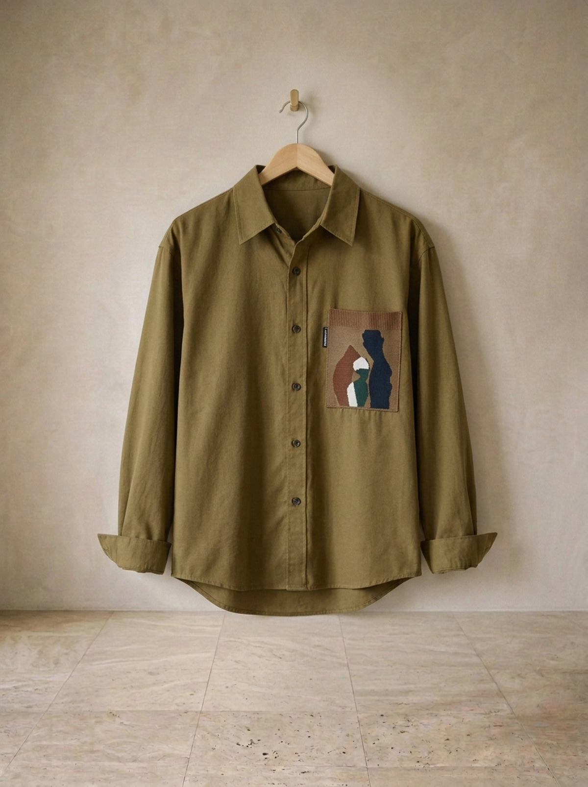 Caqui | Camisa manga longa com bolso estampado Cádiz caqui – peça sozinha, foto de produto