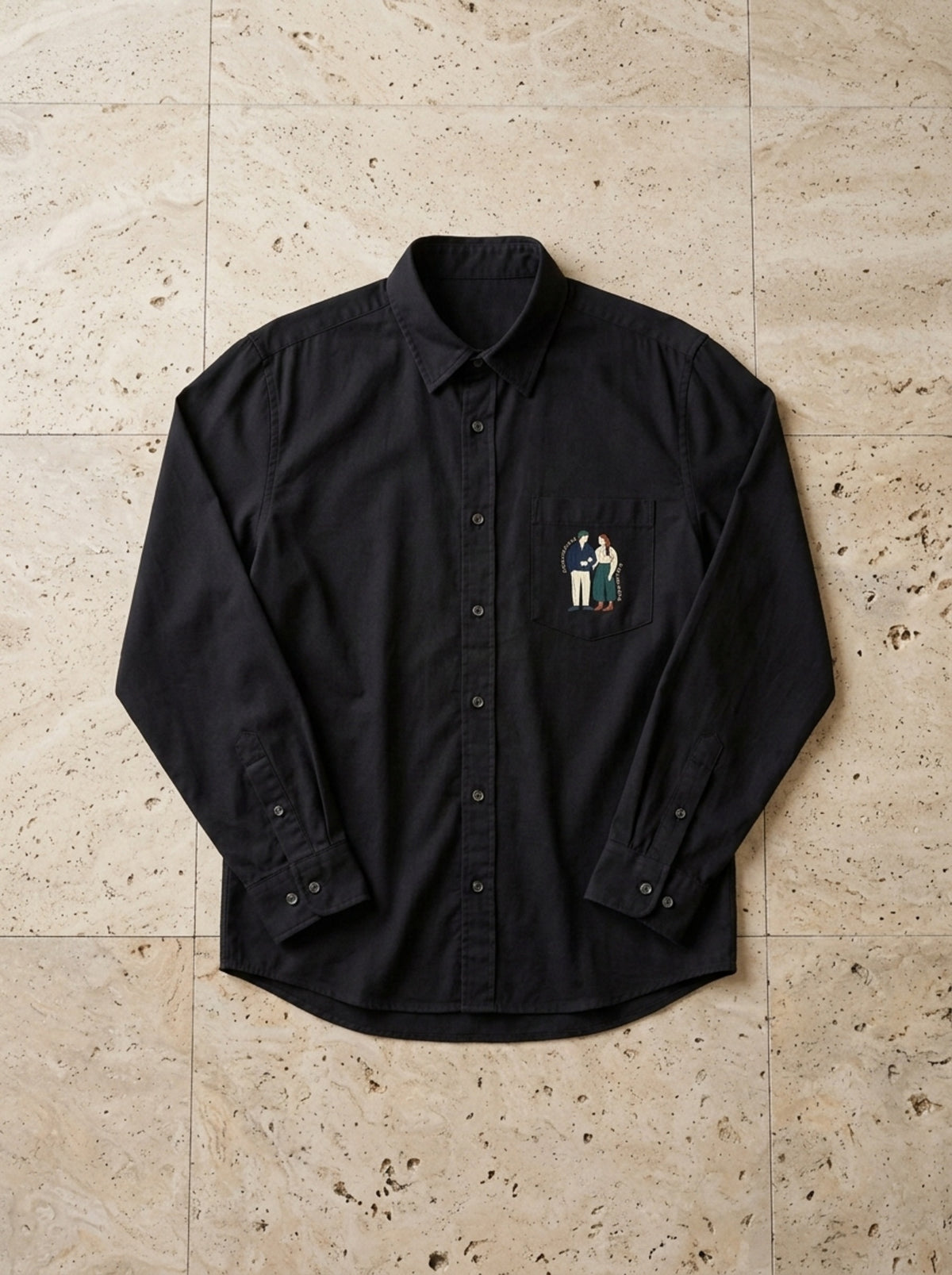 Preto | Camisa manga longa com bolso estampado Cádiz preto – peça sozinha vista de cima