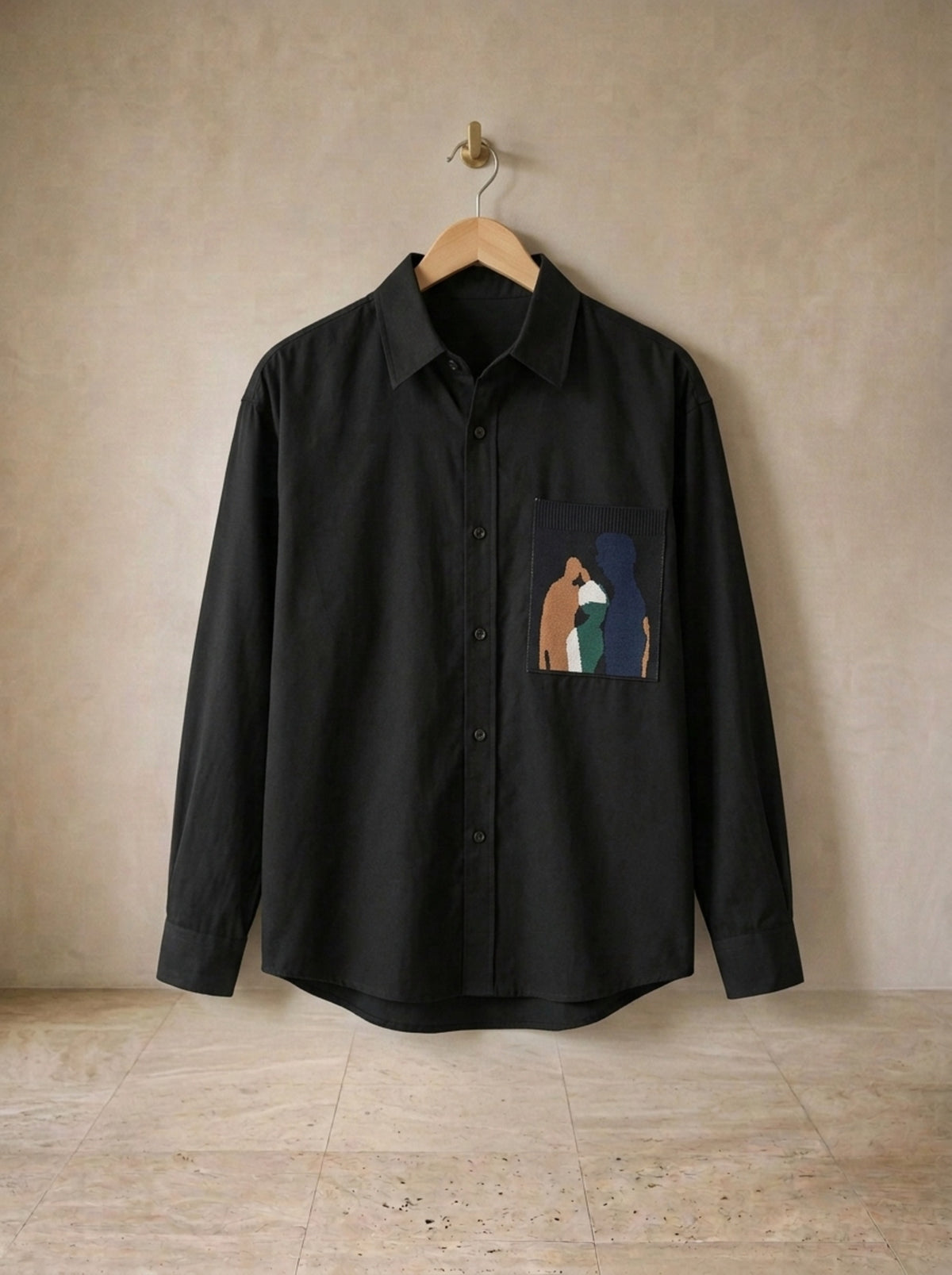 Preto | Camisa manga longa com bolso estampado Cádiz preto – peça sozinha, foto de produto