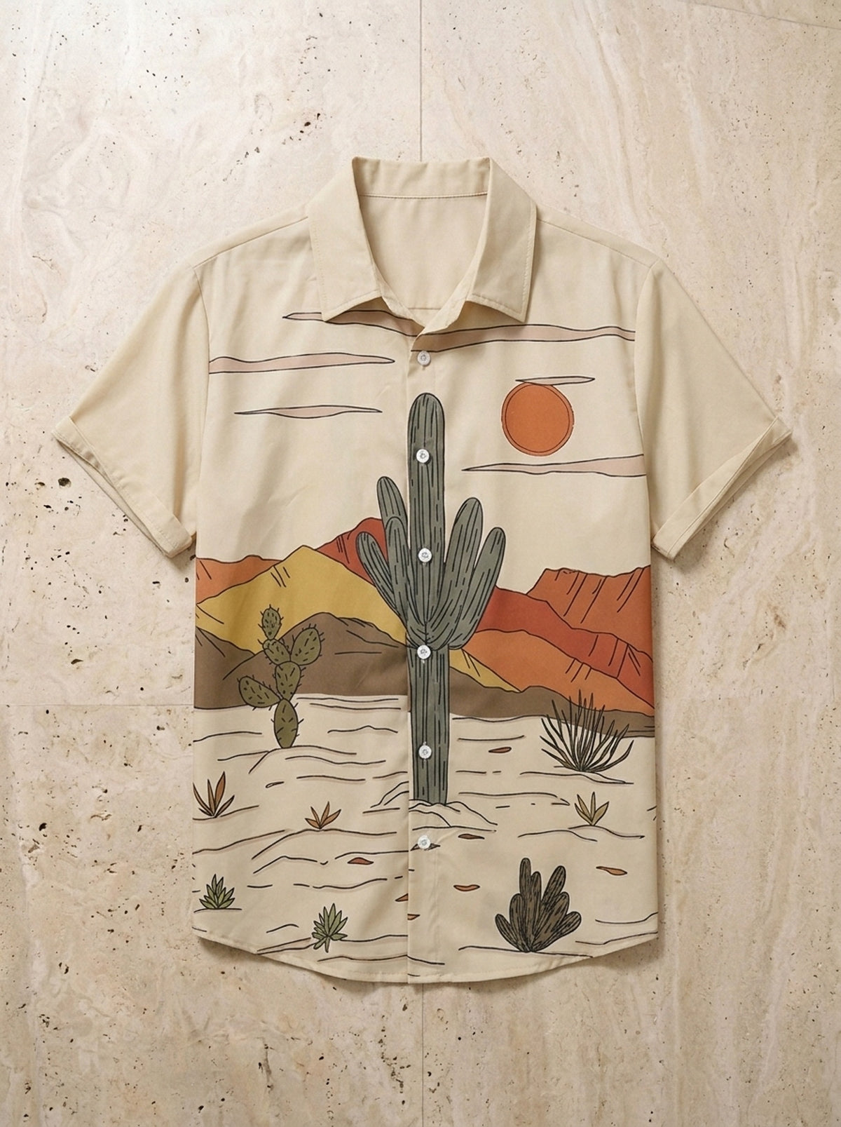 Camisa estampa deserto Caen – peça sozinha vista de cima