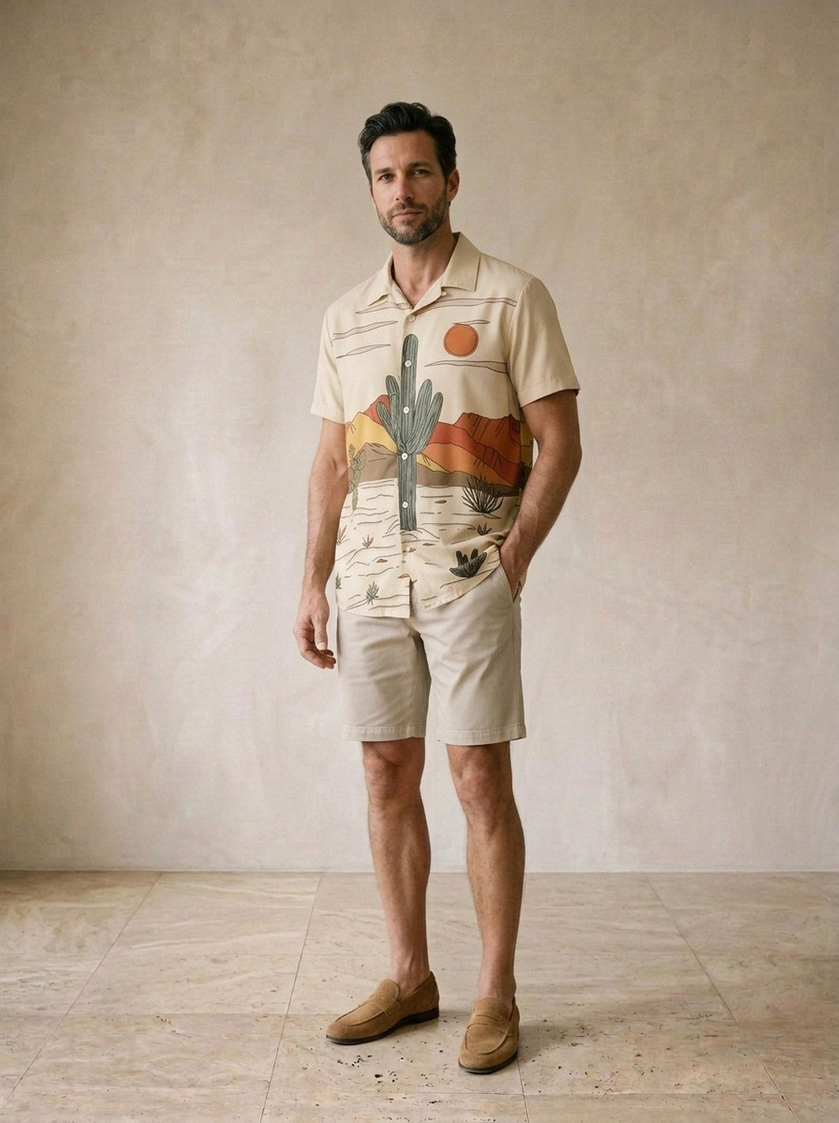 Camisa estampa deserto Caen – vista três quartos