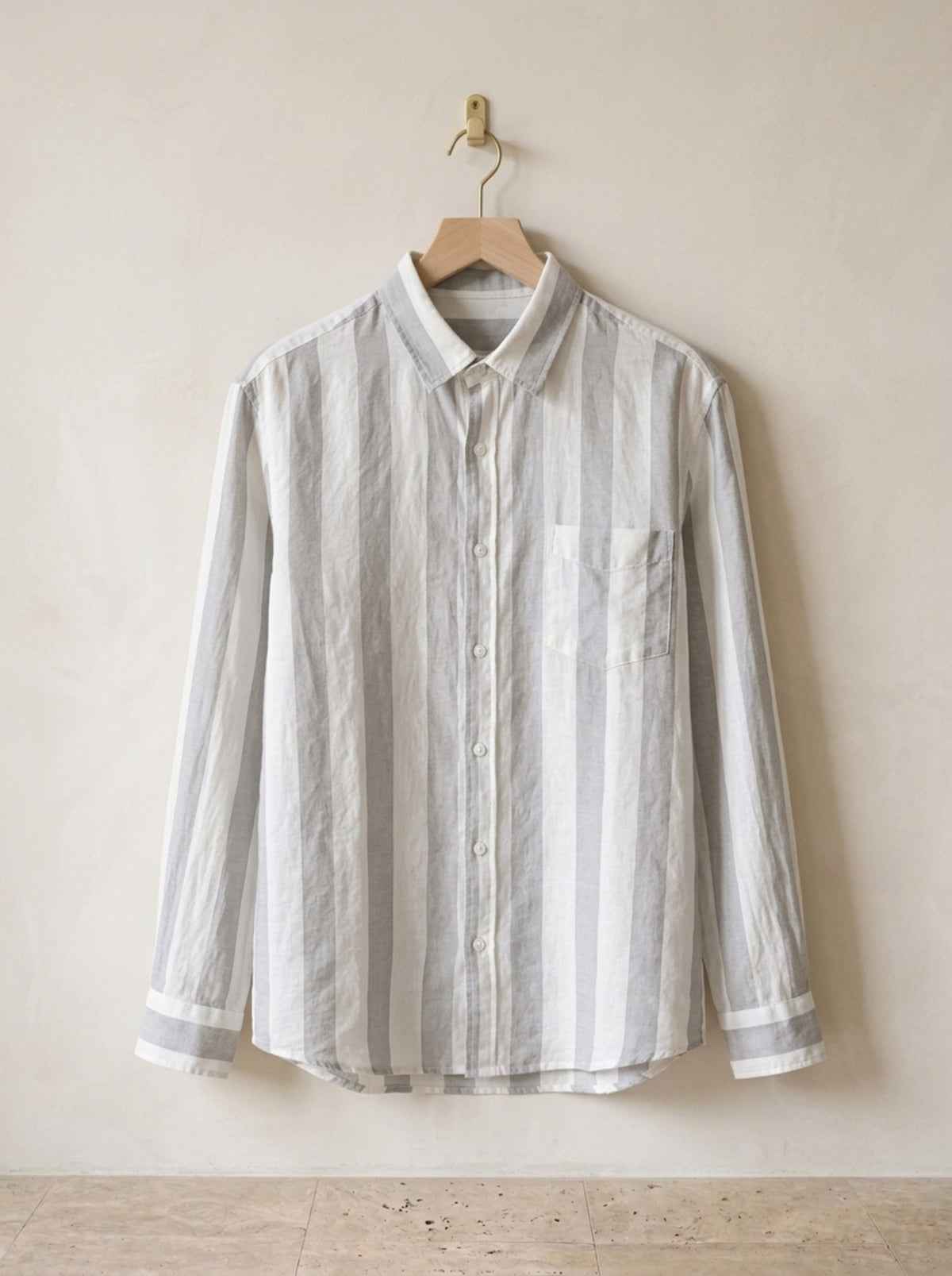 Cinza | Camisa de linho listrada Cambridge cinza – peça sozinha, foto de produto