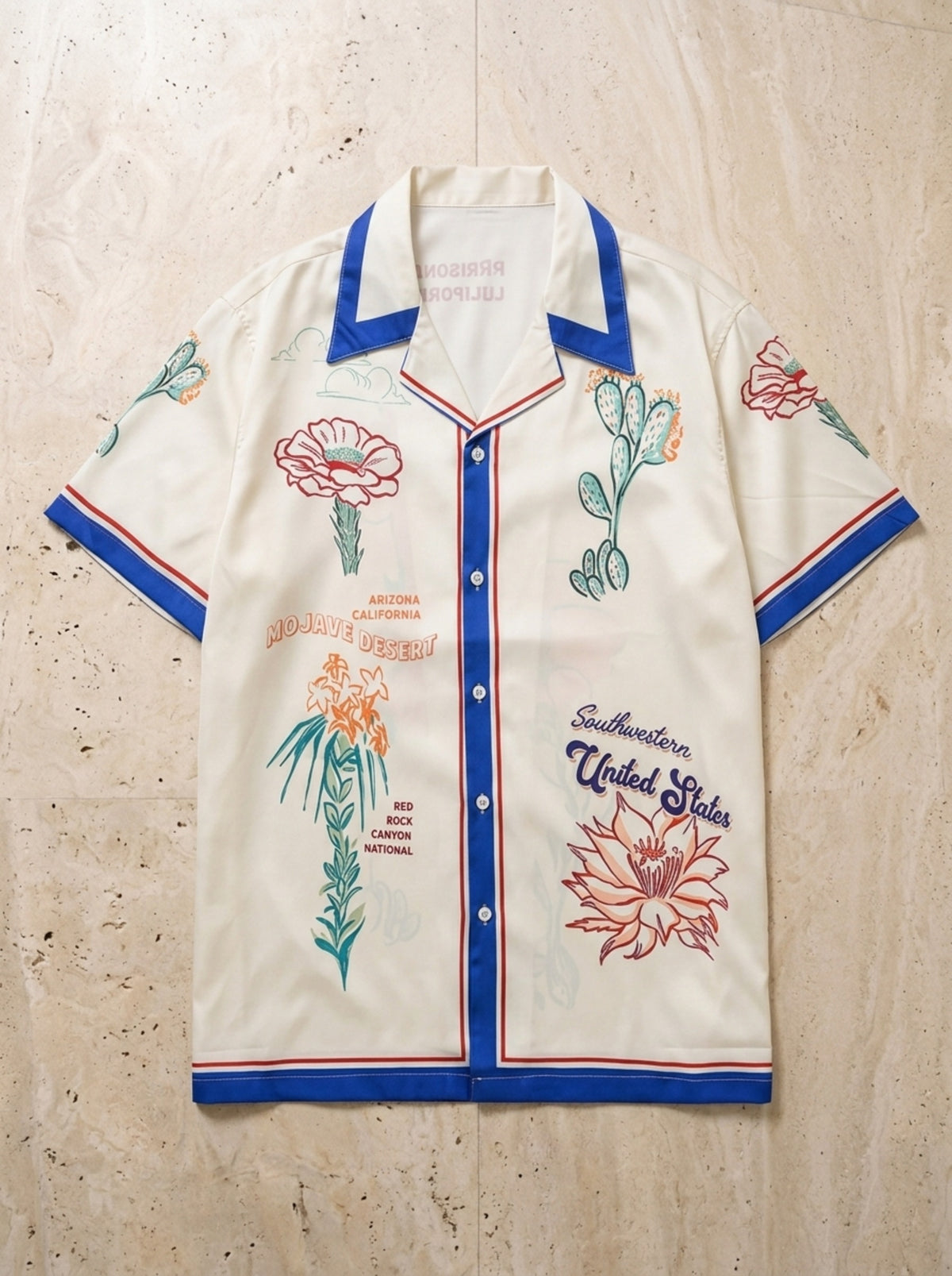 Azul | Camisa estampada gola cubana Canterbury azul – peça sozinha vista de cima