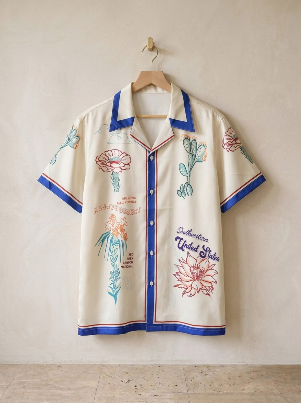 Azul | Camisa estampada gola cubana Canterbury azul – peça sozinha, foto de produto