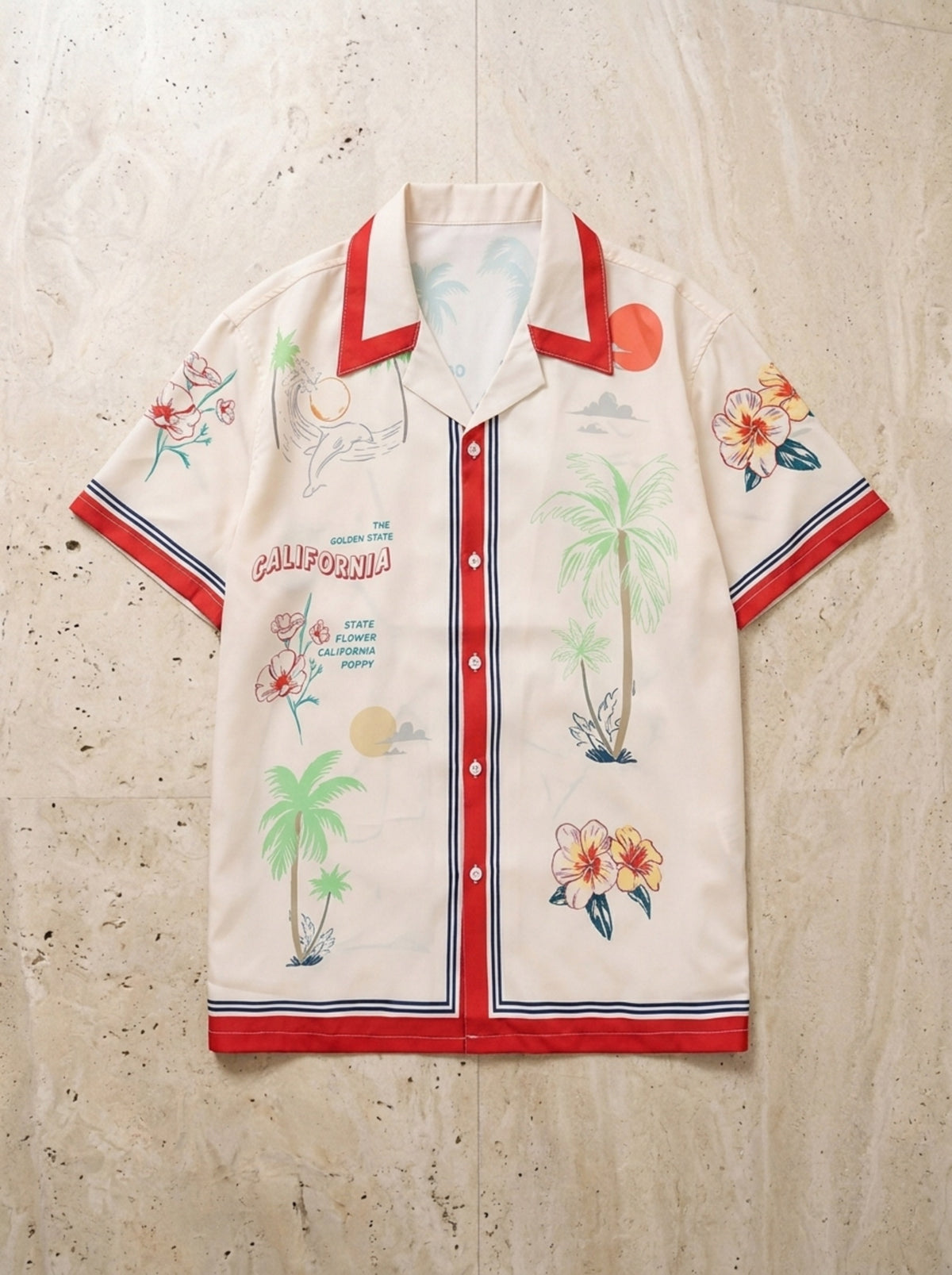 Vermelho | Camisa estampada gola cubana Canterbury vermelho – peça sozinha vista de cima