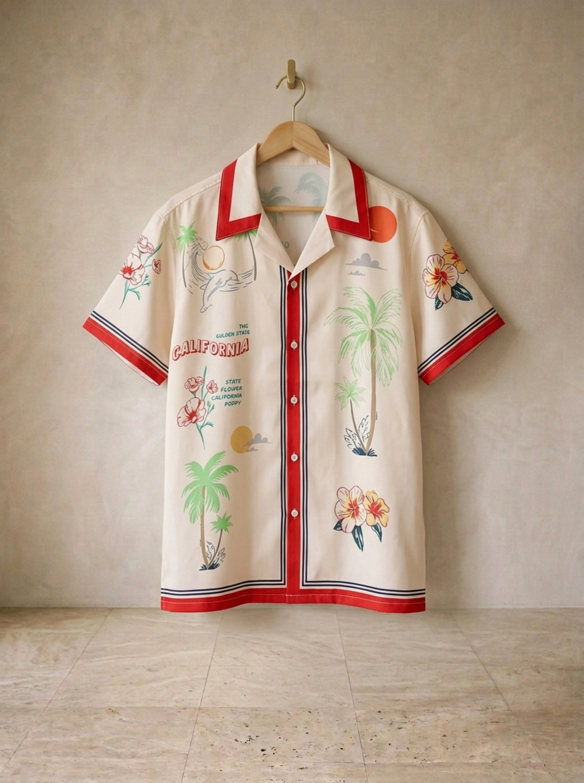 Vermelho | Camisa estampada gola cubana Canterbury vermelho – peça sozinha, foto de produto