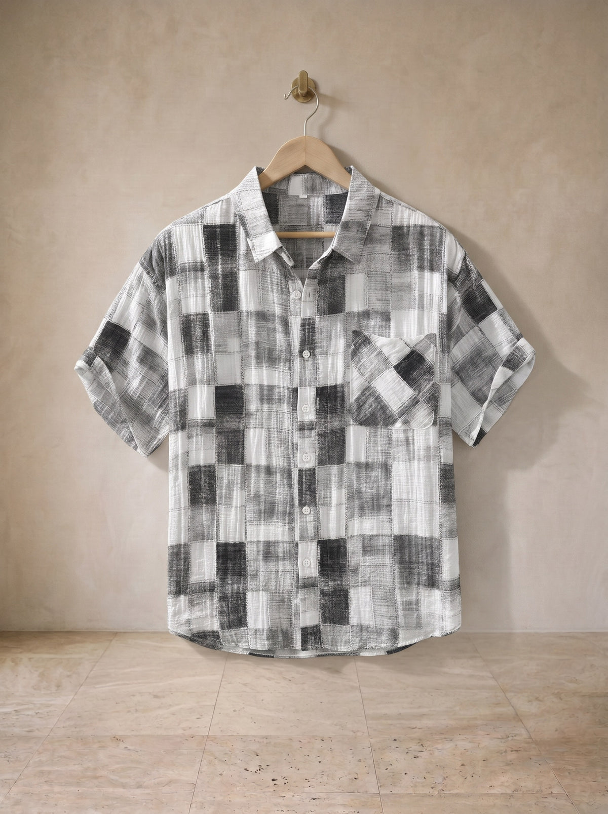 Cinza | Camisa xadrez patchwork Carcassonne cinza – peça sozinha, foto de produto