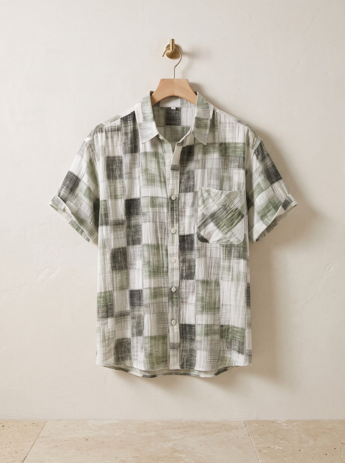 Verde | Camisa xadrez patchwork Carcassonne verde – peça sozinha, foto de produto