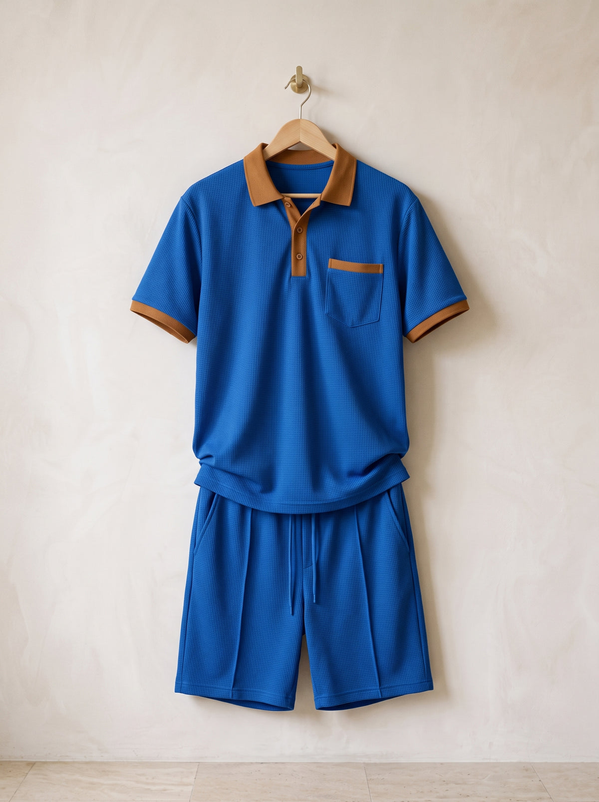 Azul | Conjunto polo com gola contrastante e short Cassis azul – peça sozinha, foto de produto