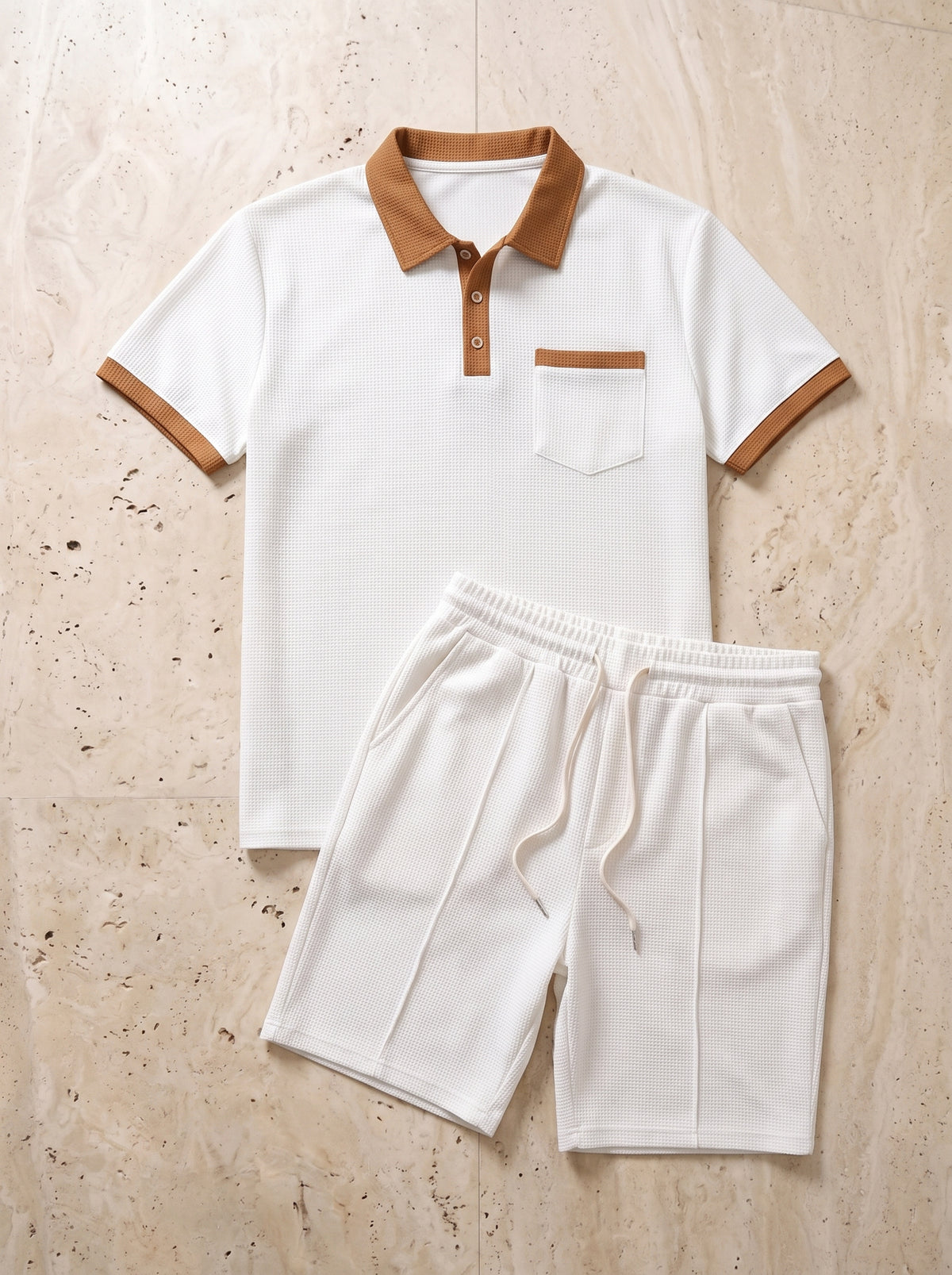 Branco | Conjunto polo com gola contrastante e short Cassis branco – peça sozinha vista de cima