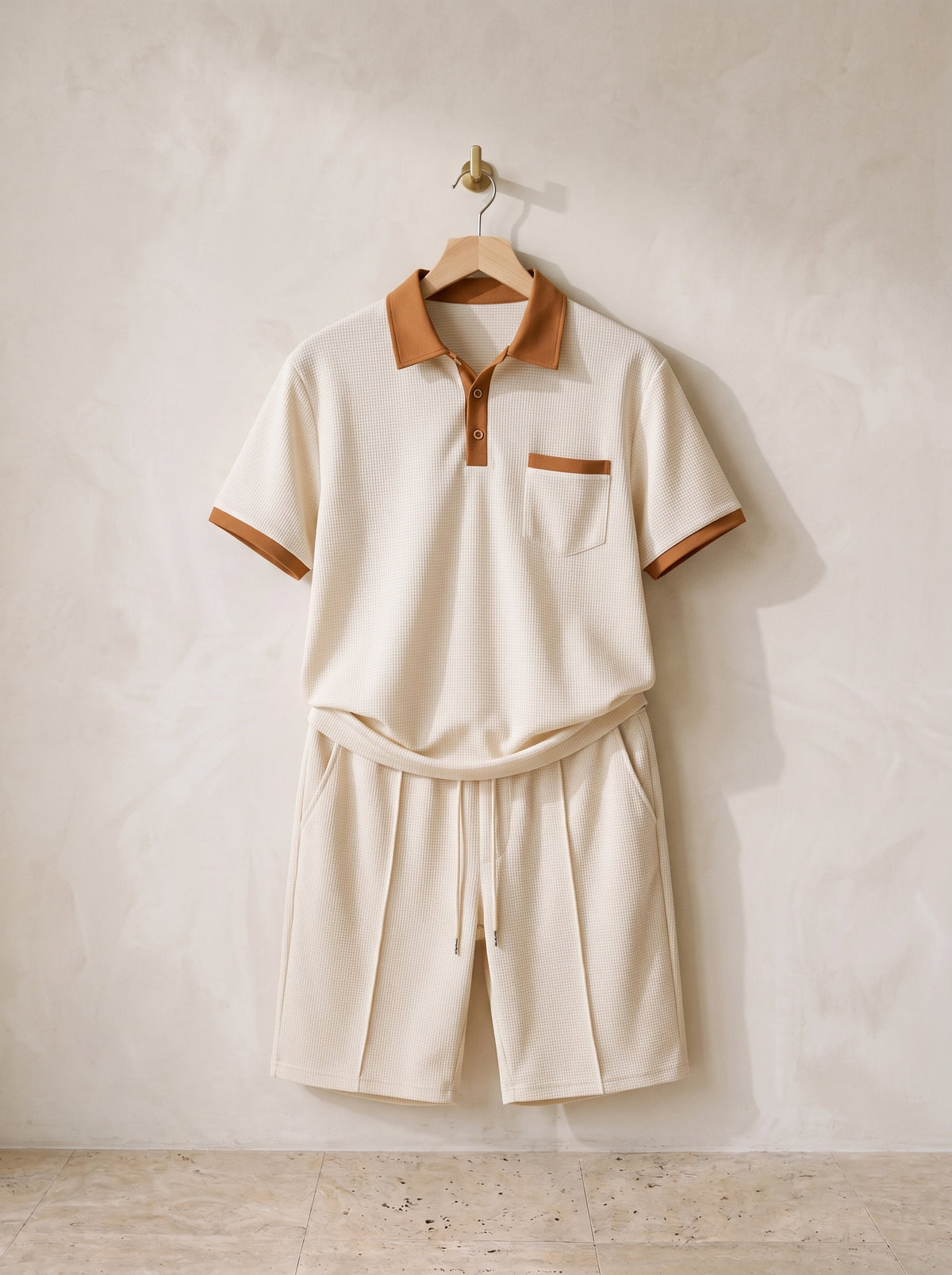 Creme | Conjunto polo com gola contrastante e short Cassis creme – peça sozinha, foto de produto