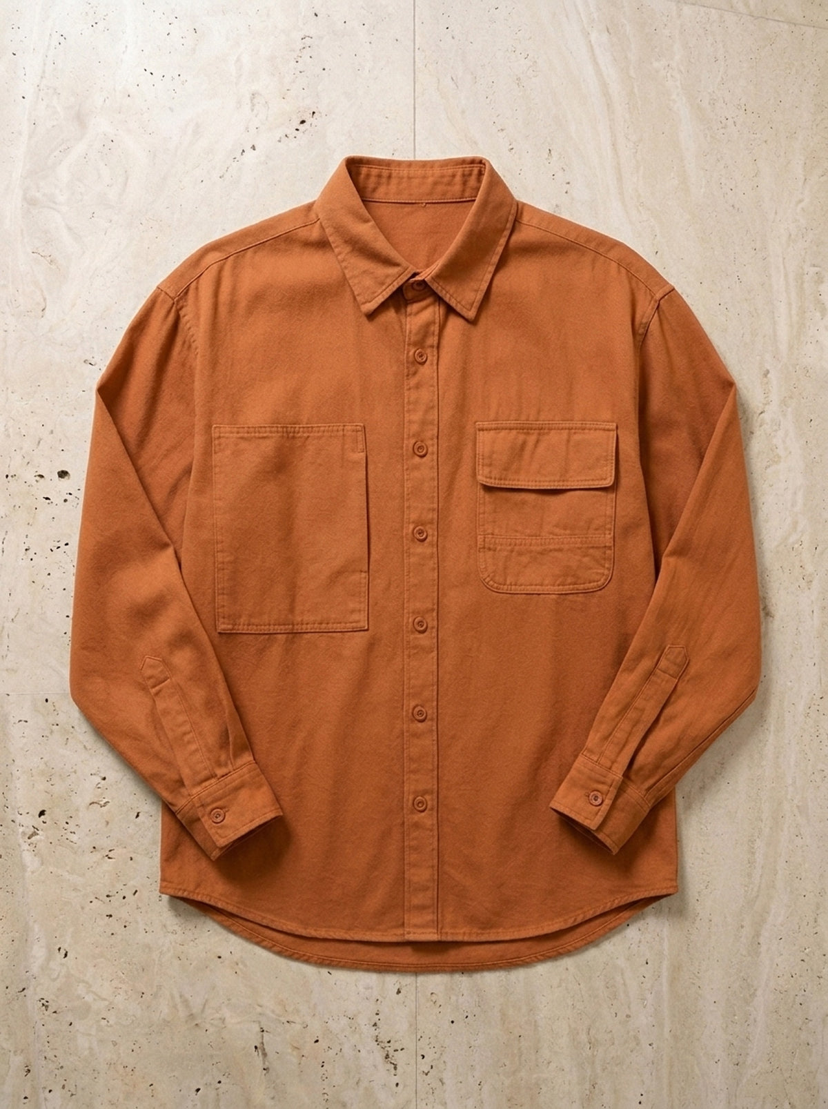 Laranja | Camisa de sarja escovada Cazenac laranja – peça sozinha vista de cima