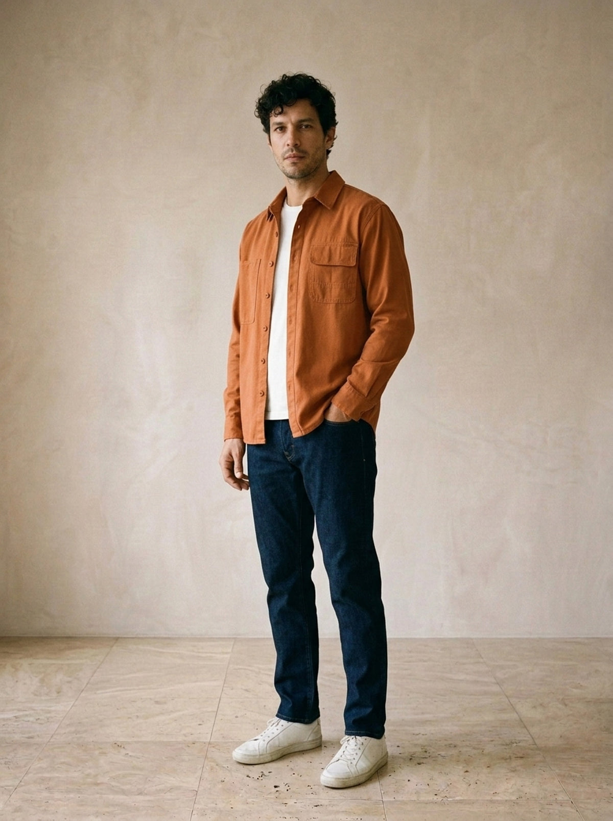Laranja | Camisa de sarja escovada Cazenac laranja – vista três quartos