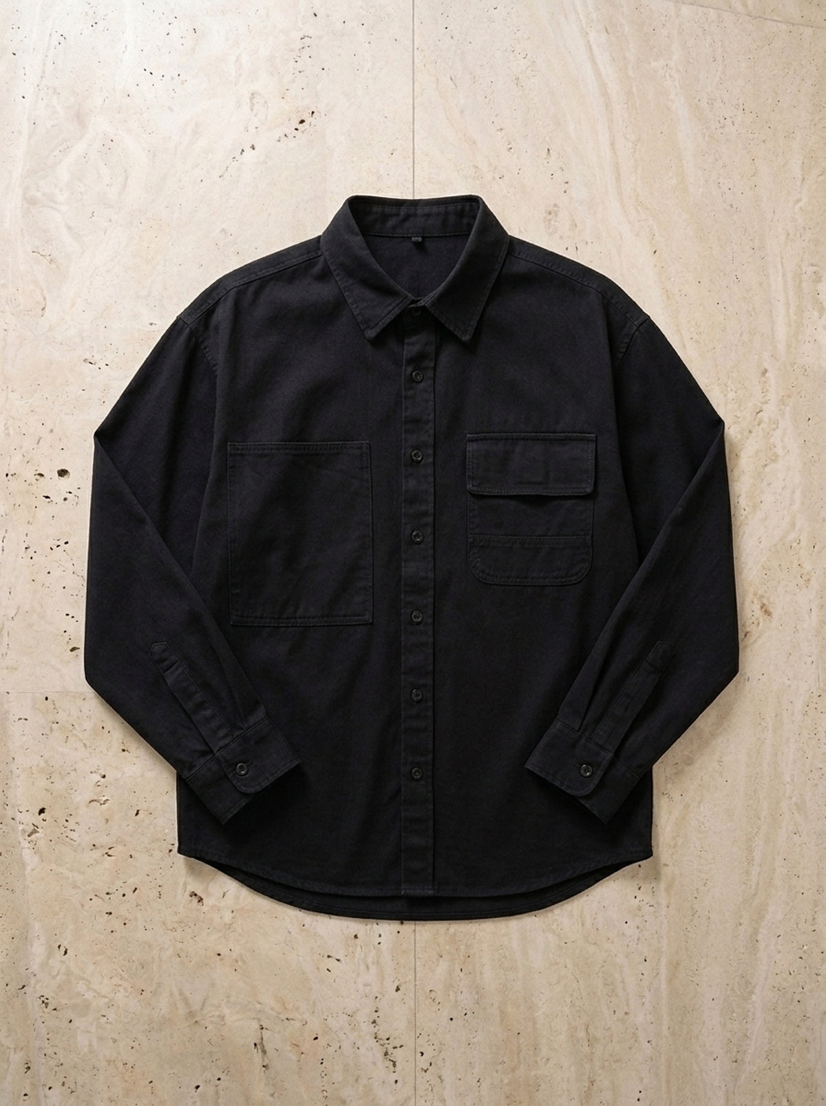 Preto | Camisa de sarja escovada Cazenac preto – peça sozinha vista de cima