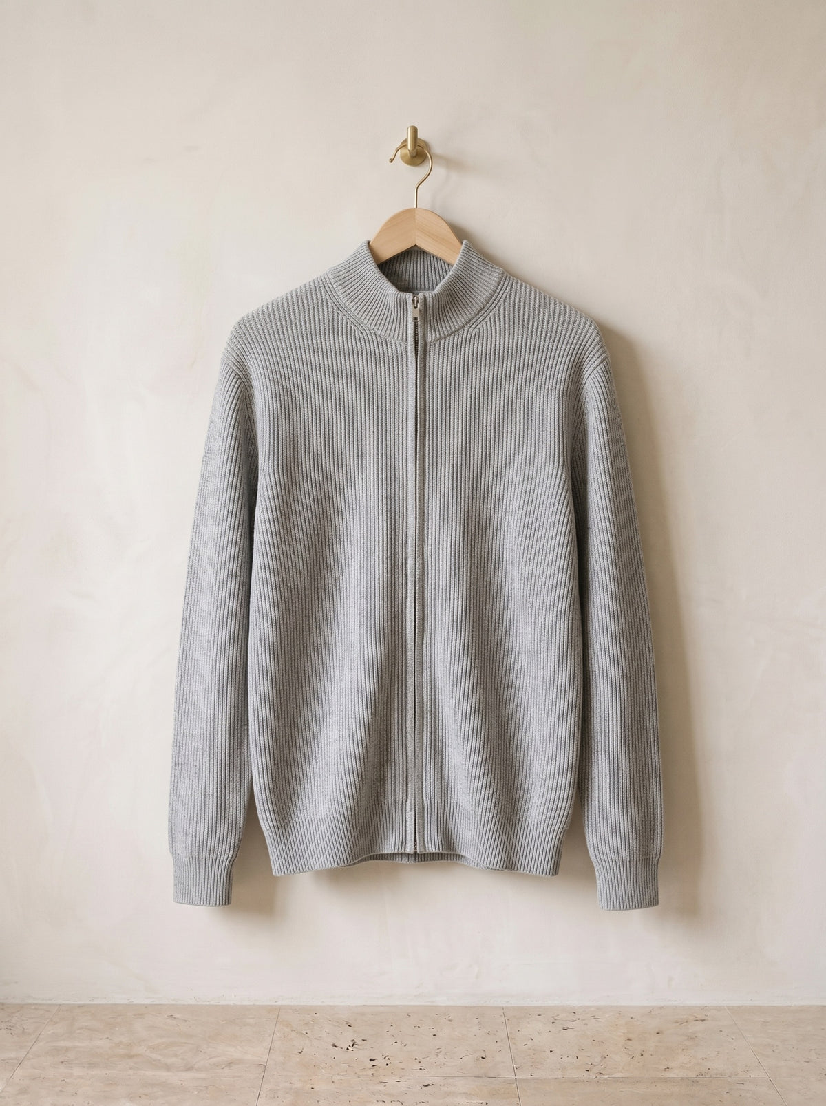 Cinza | Cardigan de tricô com zíper Cefalù cinza – peça sozinha, foto de produto
