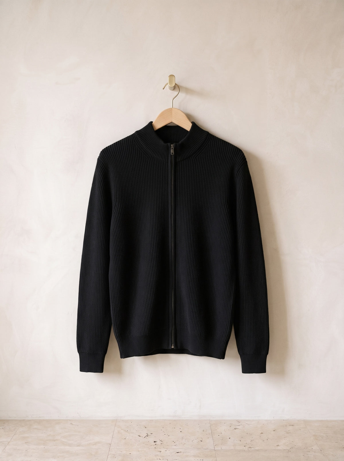 Preto | Cardigan de tricô com zíper Cefalù preto – peça sozinha, foto de produto