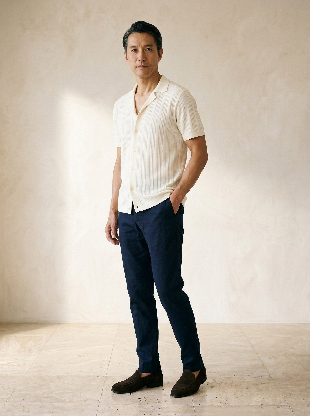 Branco | Camisa de tricot Cervo branco – vista três quartos