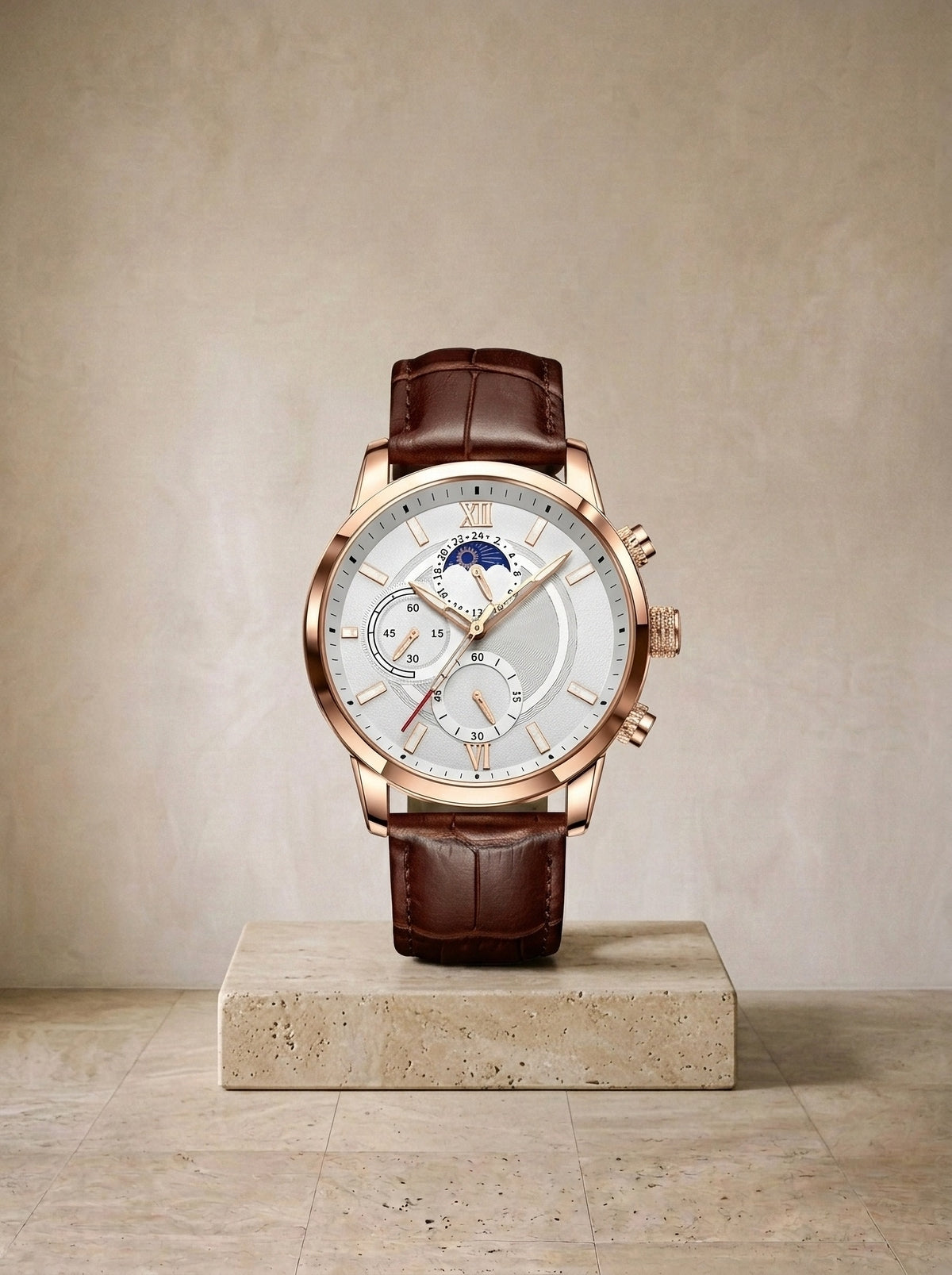 Rosé e branco | Relógio com pulseira de couro Cesenatico rosé e branco – peça sozinha, foto de produto