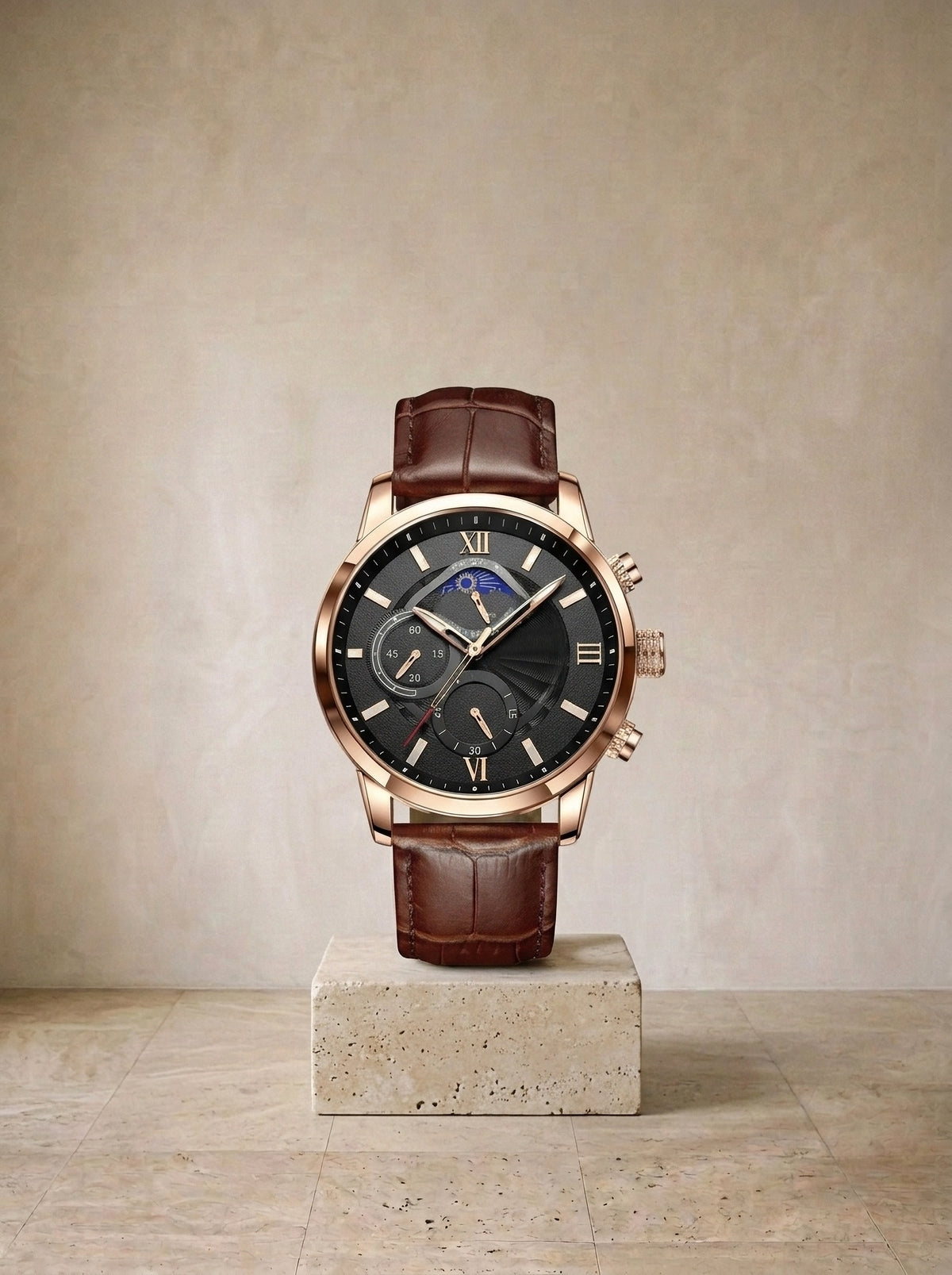 Rosé e preto | Relógio com pulseira de couro Cesenatico rosé e preto – peça sozinha, foto de produto