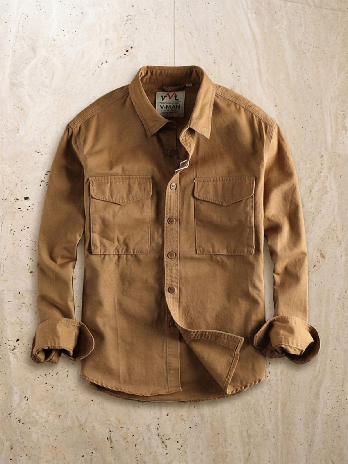 Caqui | Camisa cargo slim Sartong Chambéry caqui – peça sozinha vista de cima