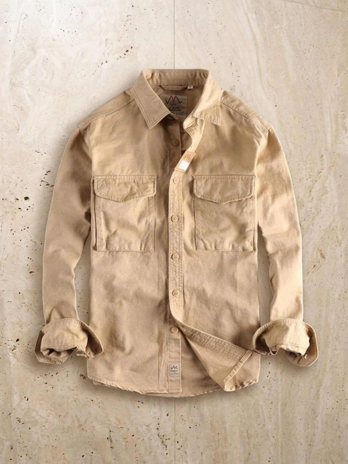 Caqui-claro | Camisa cargo slim Sartong Chambéry caqui-claro – peça sozinha vista de cima