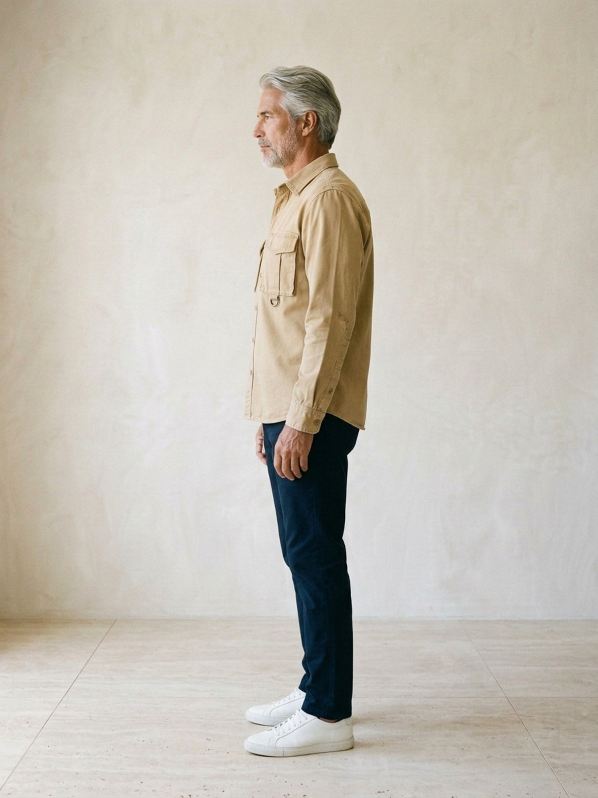 Caqui-claro | Camisa cargo slim Sartong Chambéry caqui-claro – vista de perfil