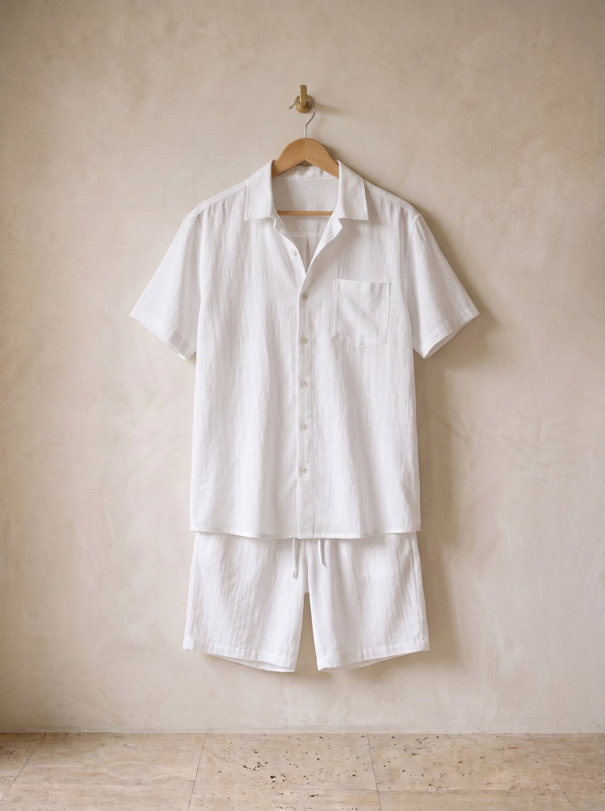Branco | Conjunto camisa e short de linho Chania branco – peça sozinha, foto de produto