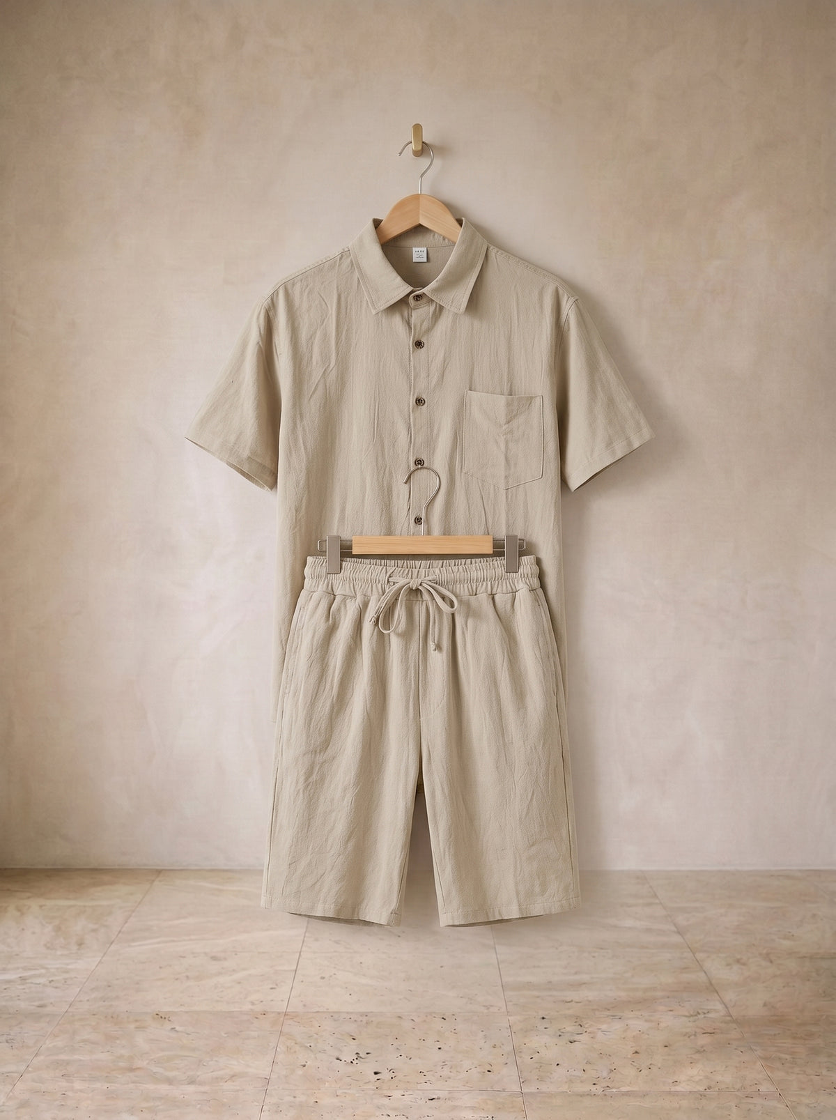Cáqui | Conjunto camisa e short de linho Chania cáqui – peça sozinha, foto de produto