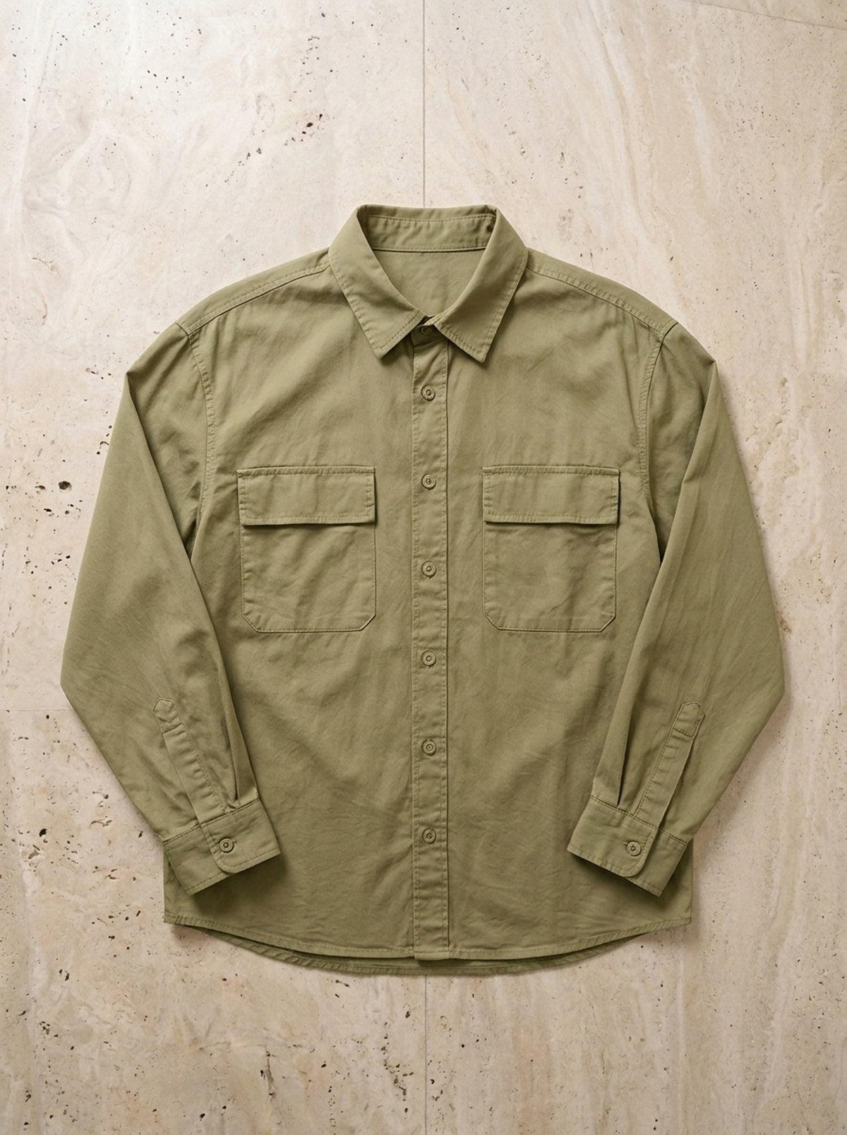 Caqui | Camisa de sarja slim Chinchón caqui – peça sozinha vista de cima