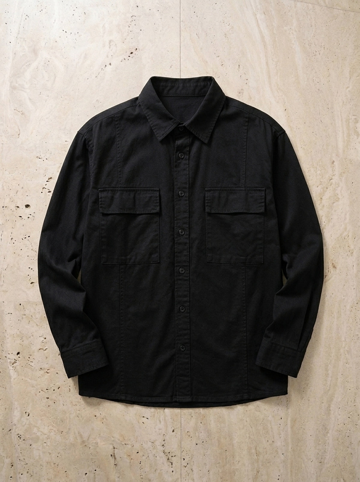 Preto | Camisa de sarja slim Chinchón preto – peça sozinha vista de cima