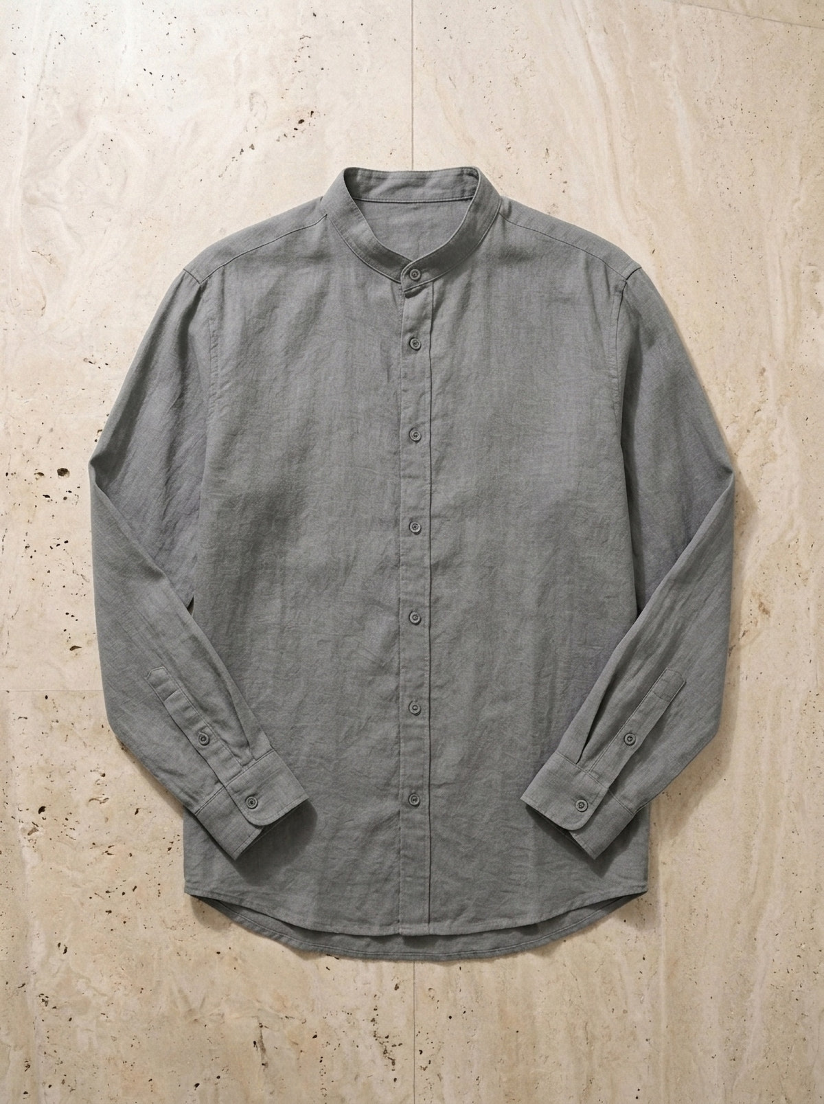 Cinza | Camisa de linho gola padre Chinon cinza – peça sozinha vista de cima