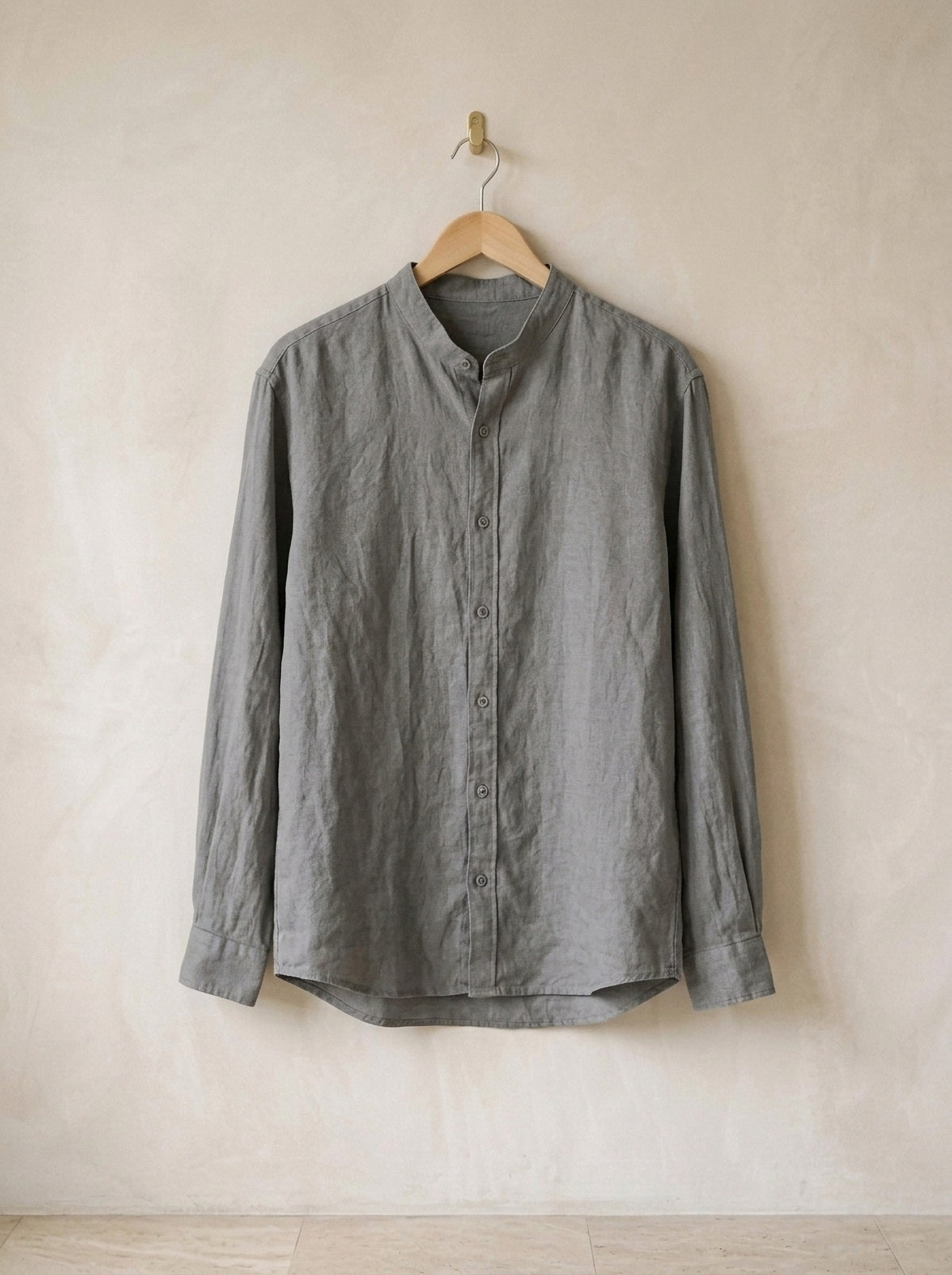 Cinza | Camisa de linho gola padre Chinon cinza – peça sozinha, foto de produto