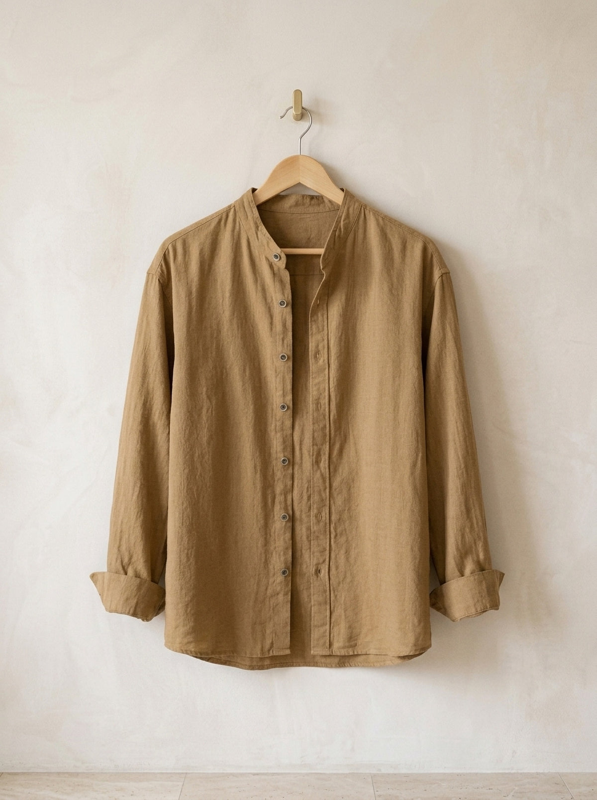 Marrom | Camisa de linho gola padre Chinon marrom – peça sozinha, foto de produto