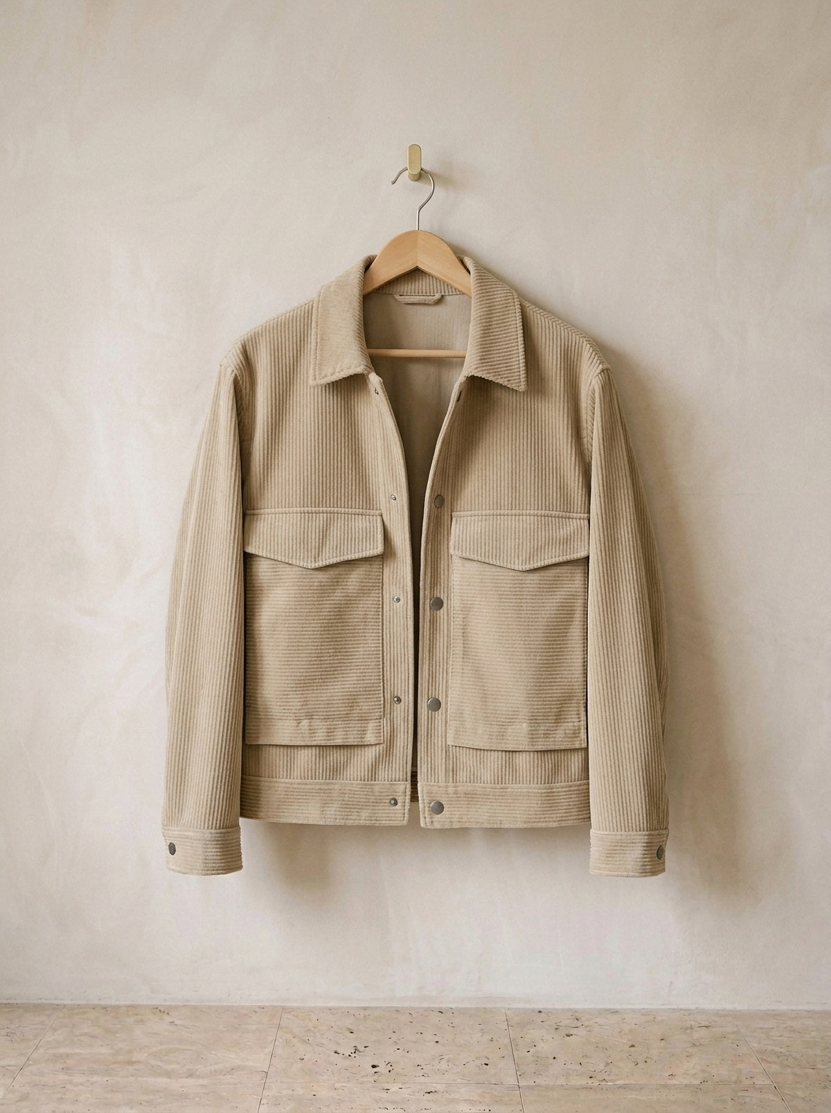 Bege | Jaqueta camisa de veludo Clervaux bege – peça sozinha, foto de produto