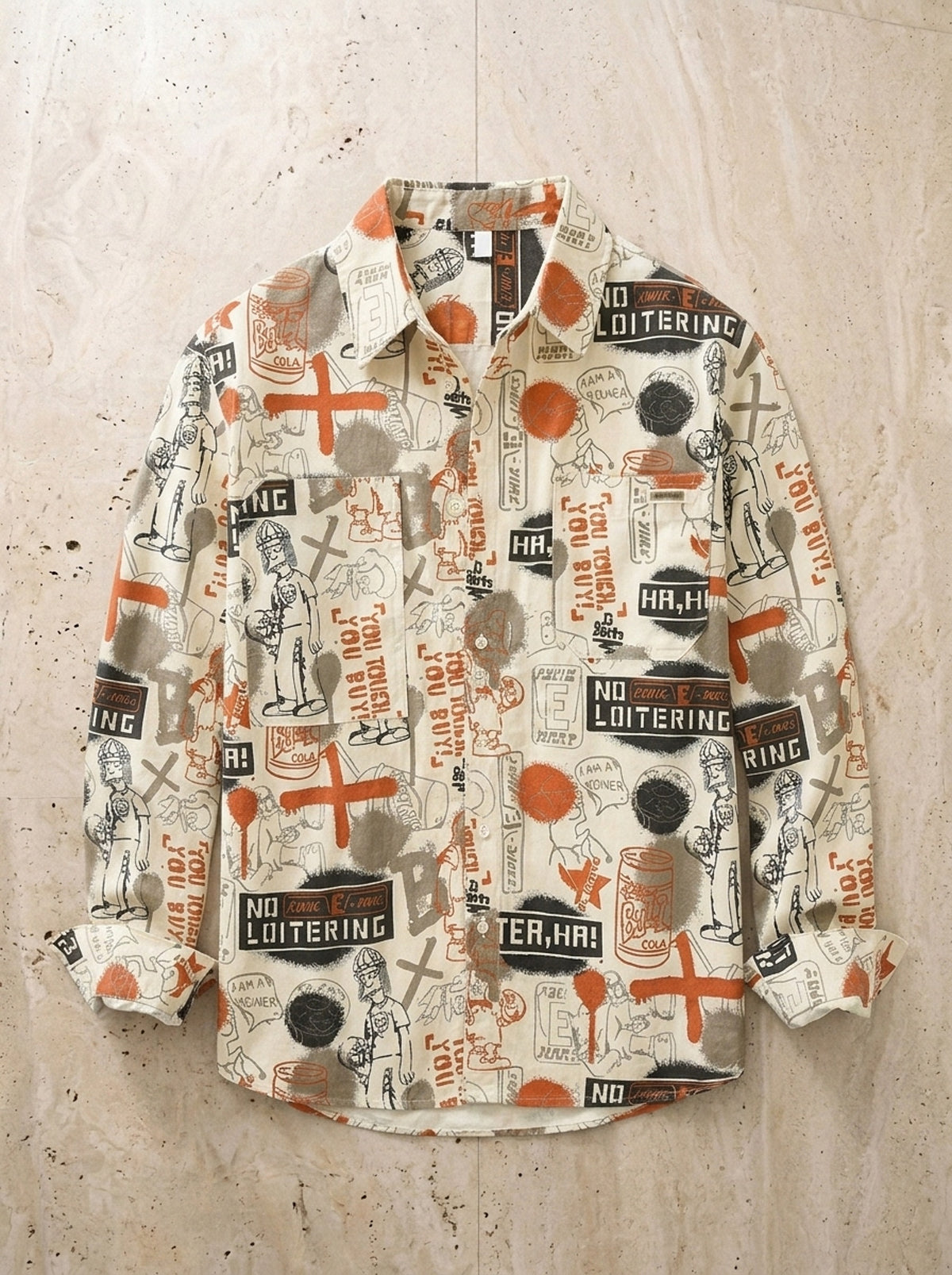 Laranja | Camisa estampa de rabiscos Compostela laranja – peça sozinha vista de cima