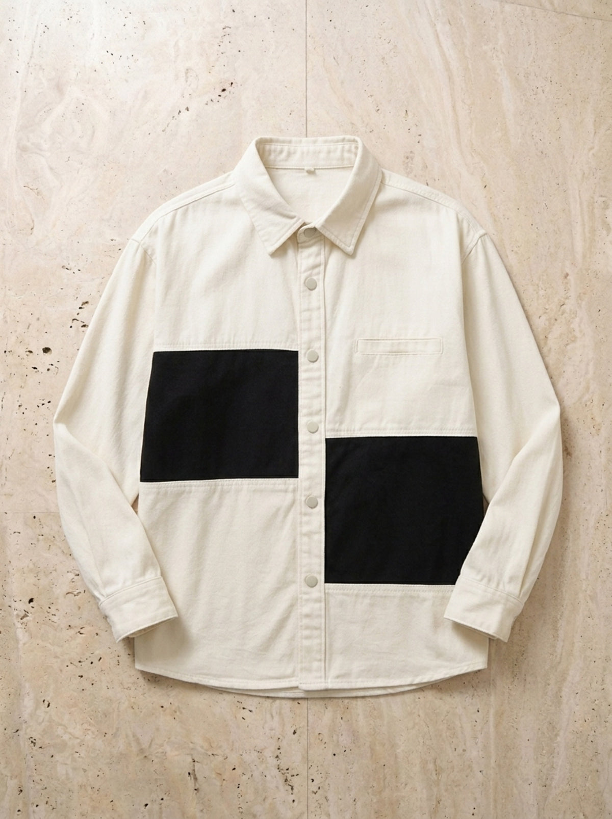 Branco | Camisa patchwork manga longa Conques branco – peça sozinha vista de cima
