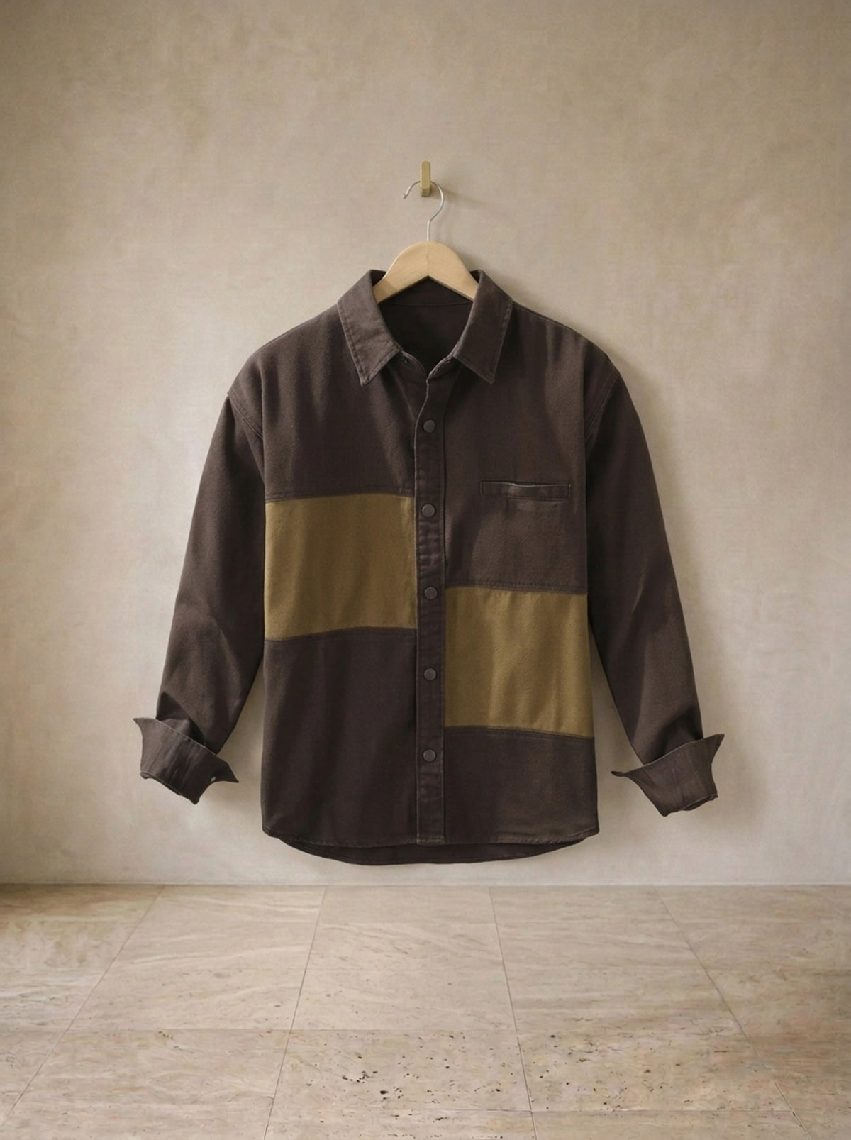 Marrom | Camisa patchwork manga longa Conques marrom – peça sozinha, foto de produto