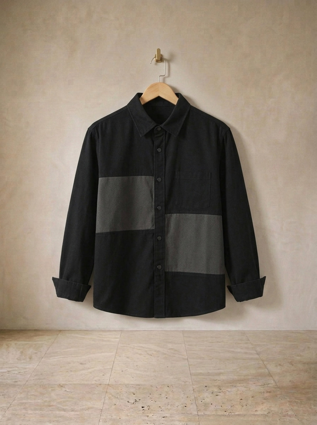 Preto | Camisa patchwork manga longa Conques preto – peça sozinha, foto de produto