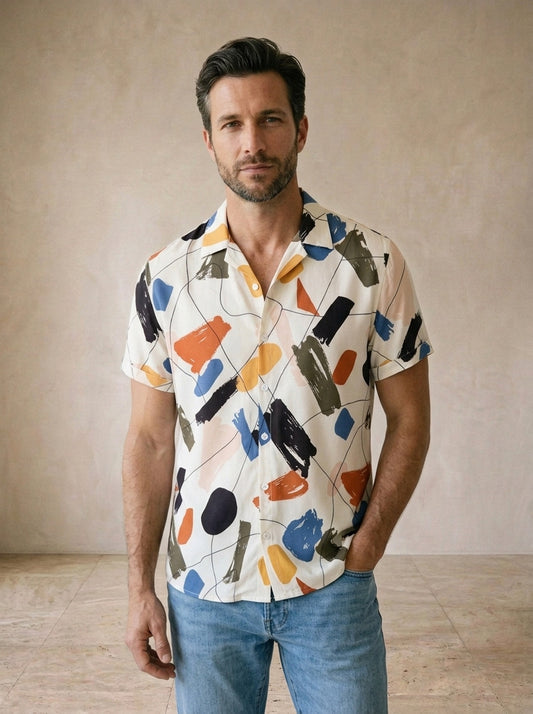 Camisa estampa abstrata Cork – vista de frente, recorte próximo