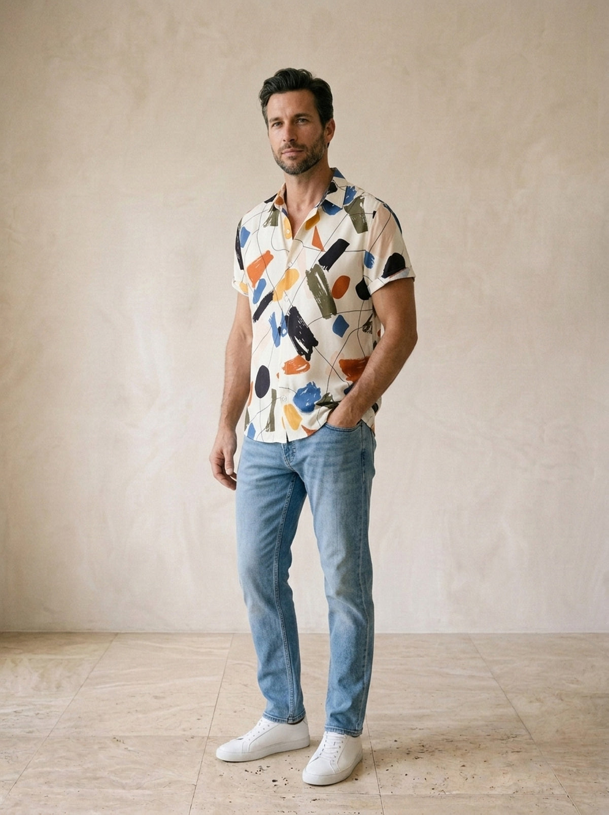 Camisa estampa abstrata Cork – vista três quartos
