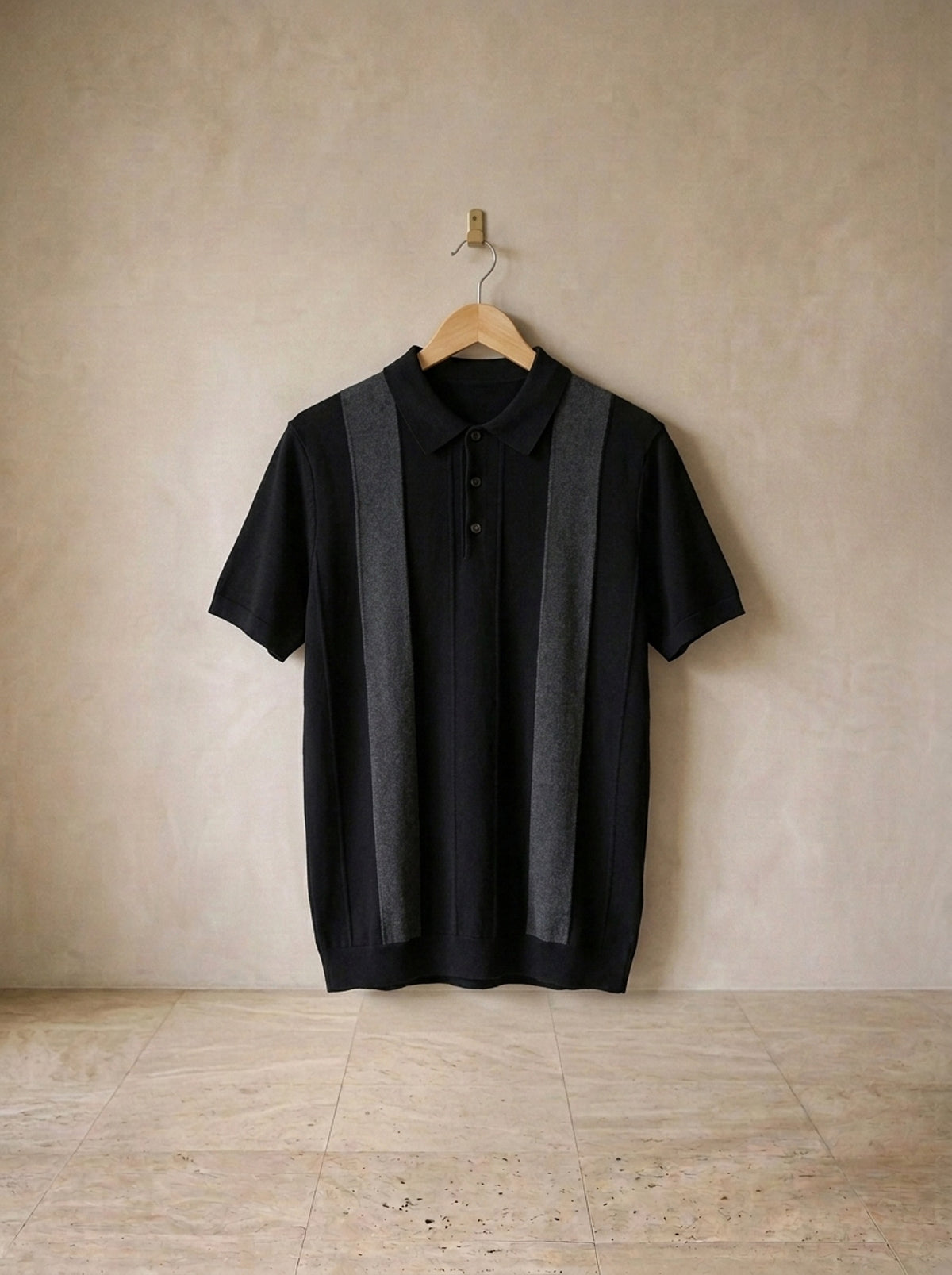Preto | Camisa polo de tricô com faixas Covilhã preto – peça sozinha, foto de produto