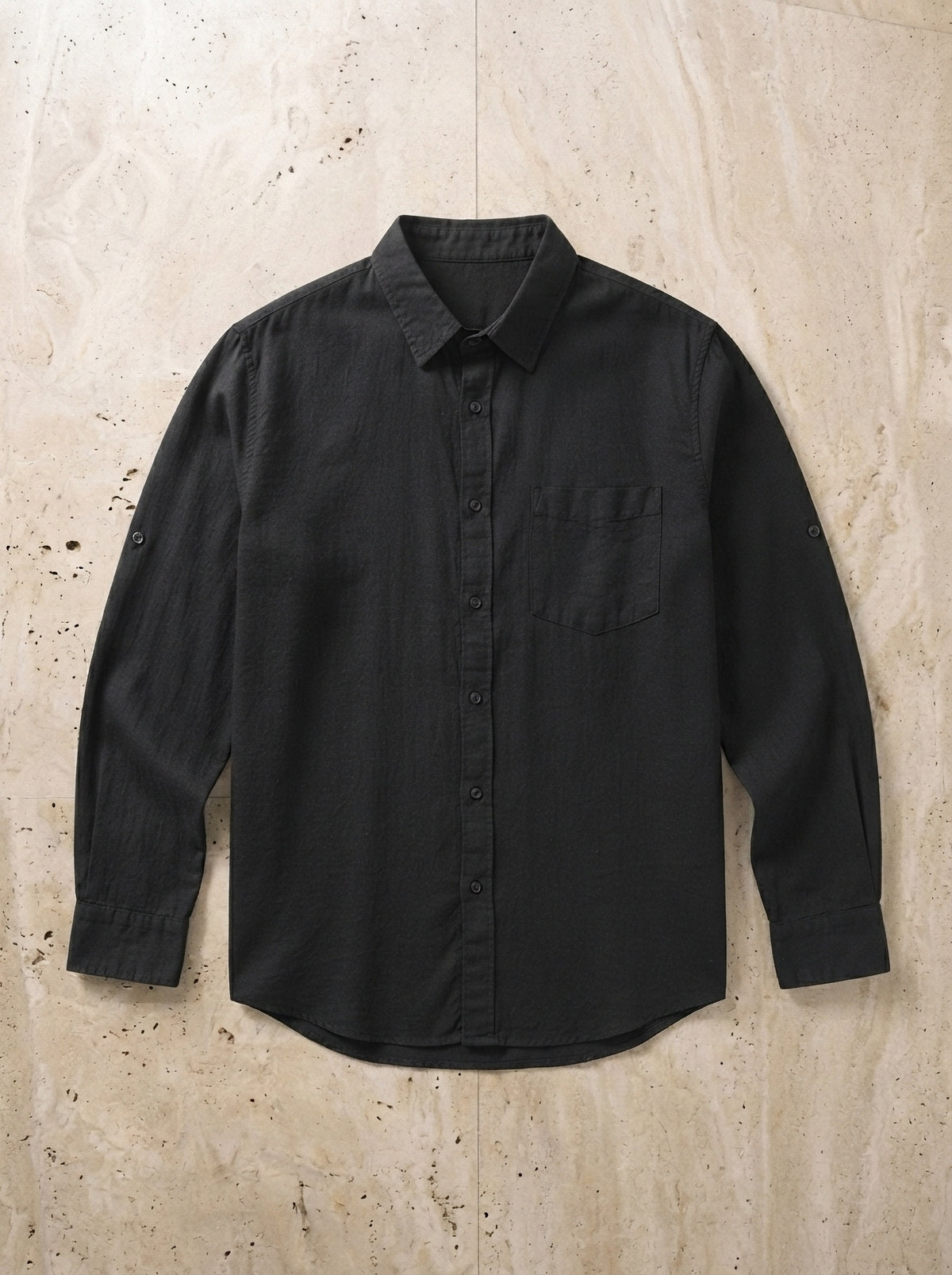 Preto | Camisa de linho Cremona preto – peça sozinha vista de cima