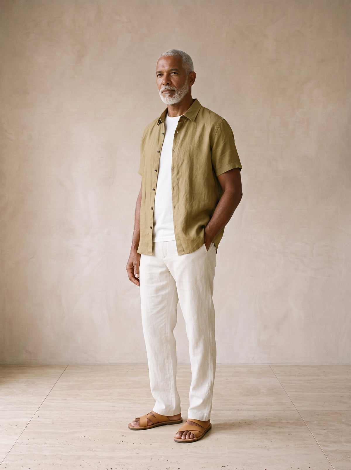Caqui | Camisa de linho Cuenca caqui – vista três quartos