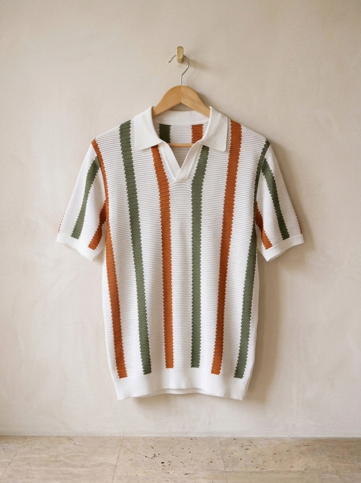 Branco | Camisa polo de tricô listrada Deauville branco – peça sozinha, foto de produto