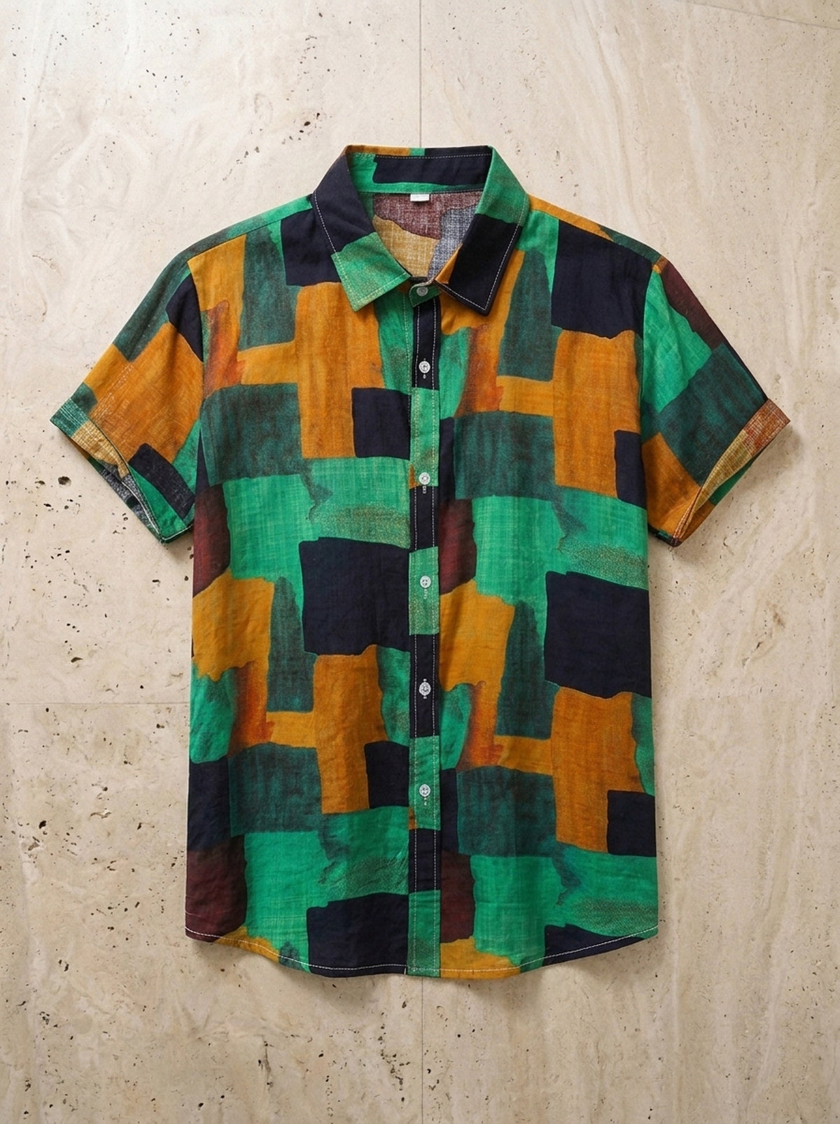 Camisa estampa blocos pintados Dijon – peça sozinha vista de cima