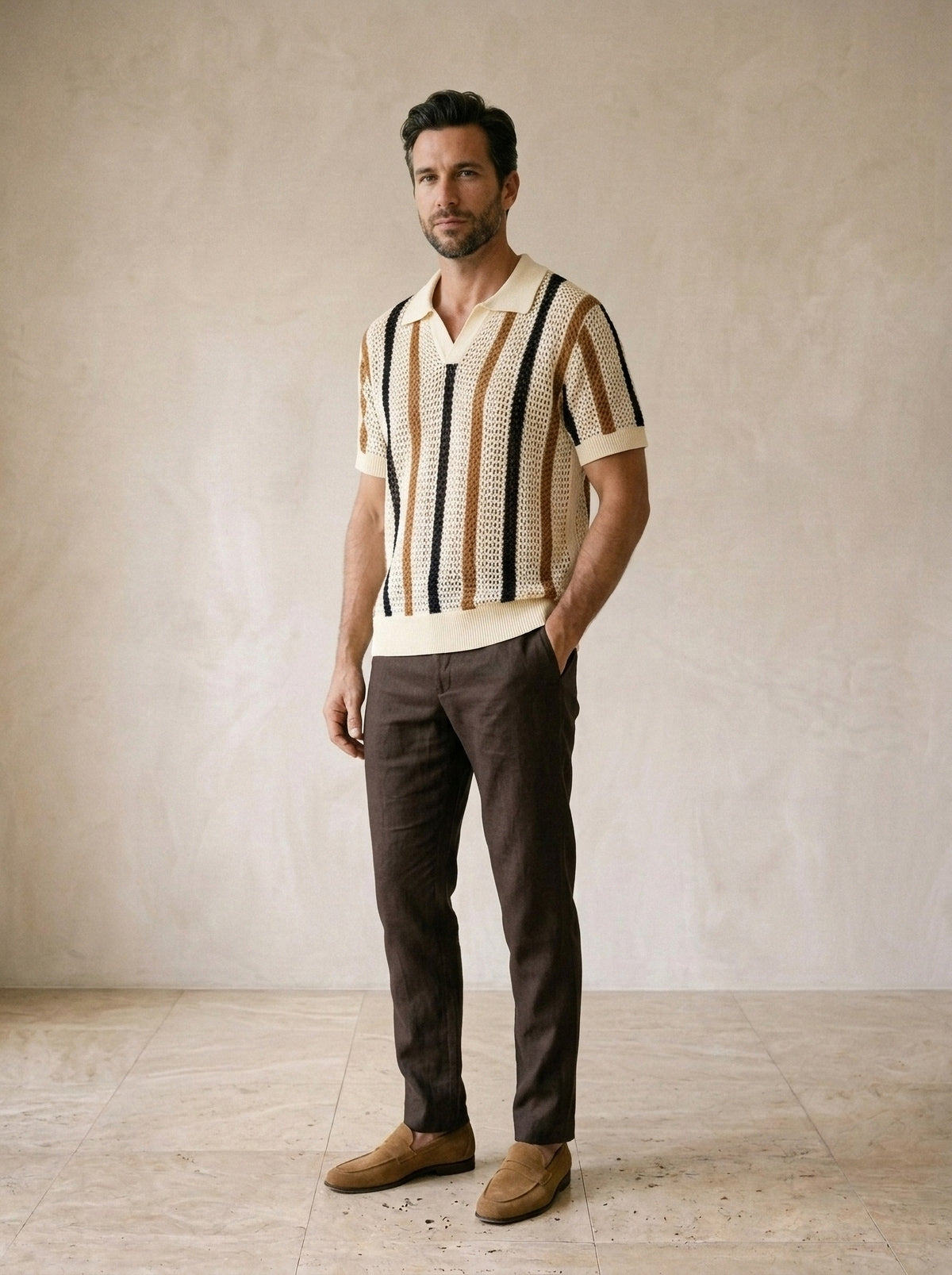 Caqui | Camisa de crochê Dubrovnik caqui – vista três quartos