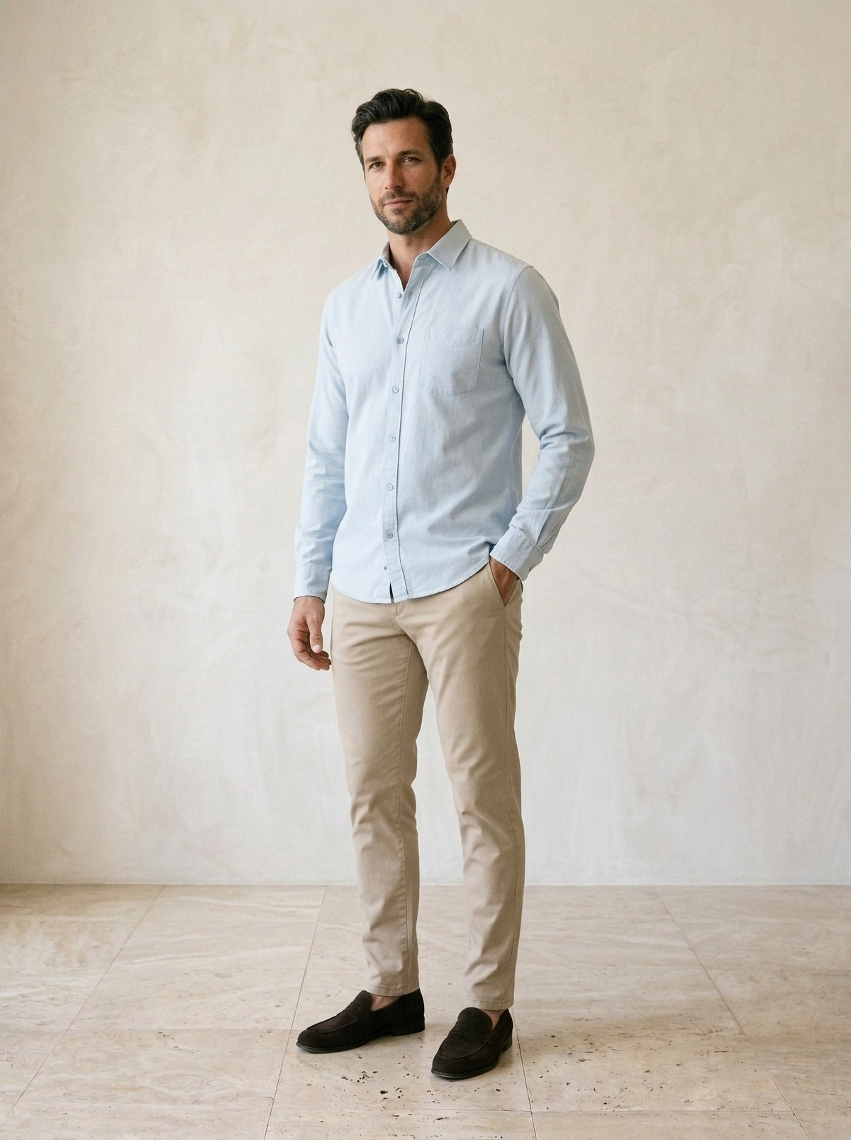 Azul | Camisa social slim Dundee azul – vista três quartos