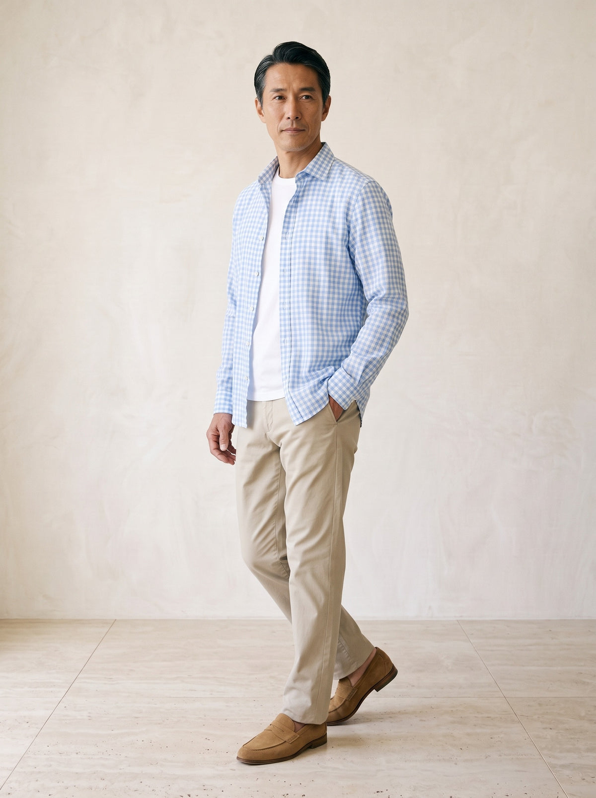 Azul-claro | Camisa social xadrez Eguisheim azul-claro – vista três quartos