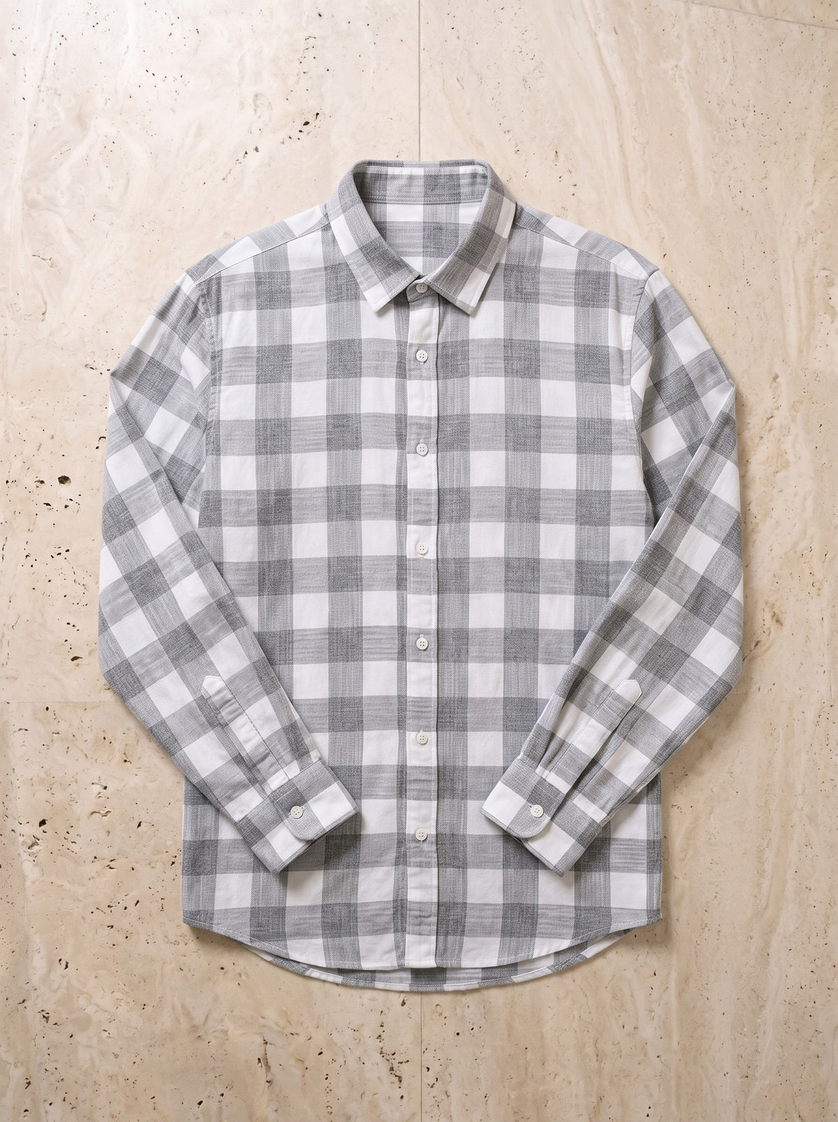 Cinza | Camisa social xadrez Eguisheim cinza – peça sozinha vista de cima