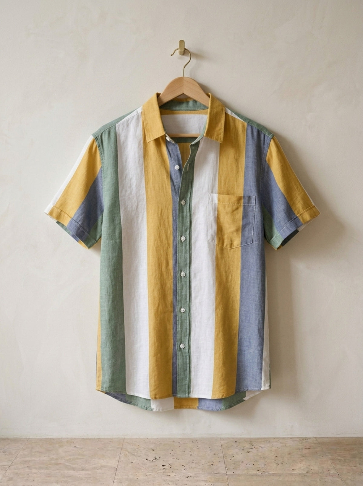 Listrado amarelo e azul | Camisa de linho listrada Ericeira listrado amarelo e azul – peça sozinha, foto de produto